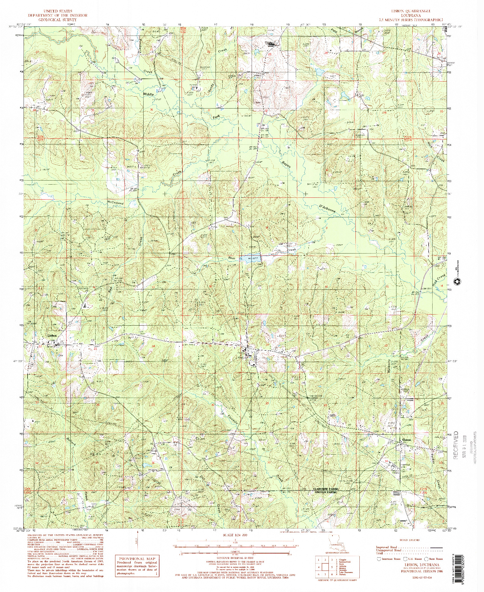 USGS 1:24000-SCALE QUADRANGLE FOR LISBON, LA 1986