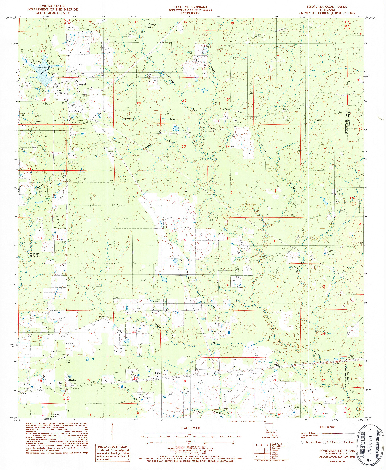 USGS 1:24000-SCALE QUADRANGLE FOR LONGVILLE, LA 1986