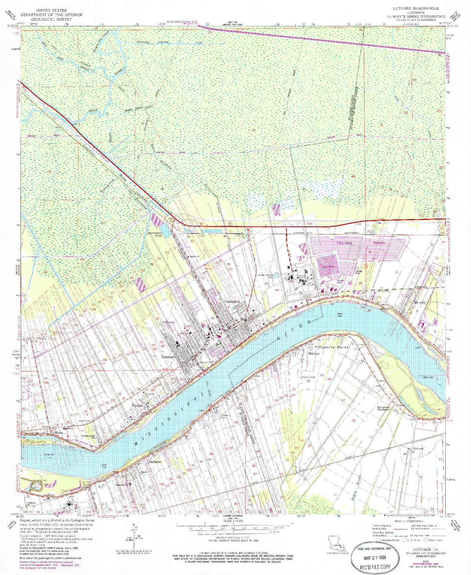 USGS 1:24000-SCALE QUADRANGLE FOR LUTCHER, LA 1962