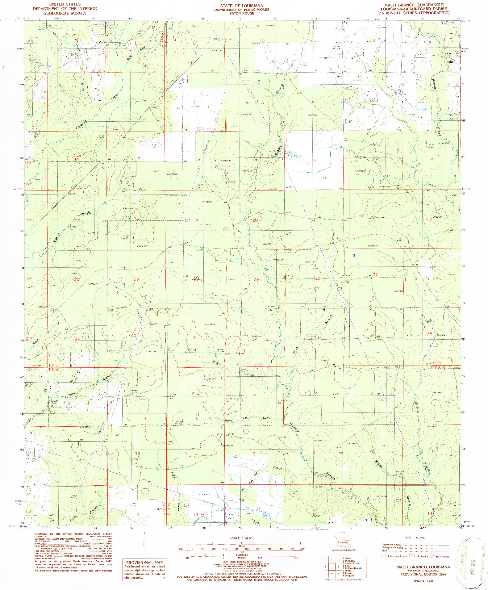 USGS 1:24000-SCALE QUADRANGLE FOR MACH BRANCH, LA 1986