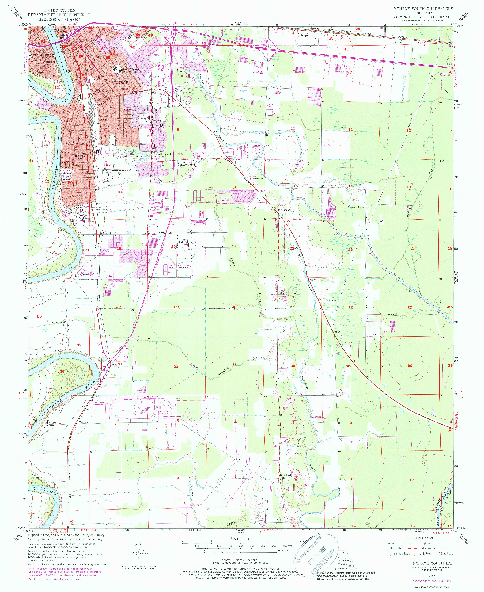 USGS 1:24000-SCALE QUADRANGLE FOR MONROE SOUTH, LA 1957