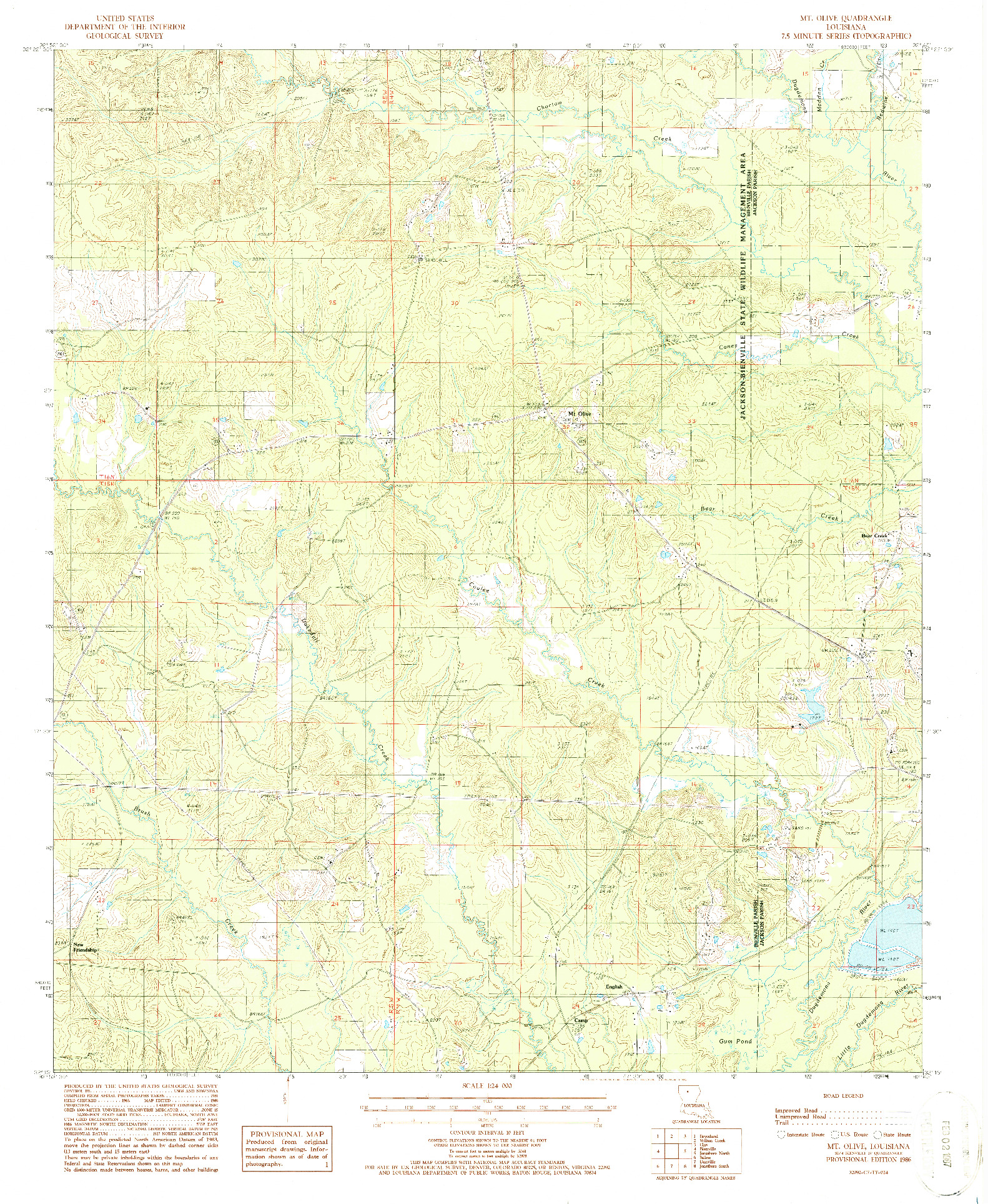 USGS 1:24000-SCALE QUADRANGLE FOR MOUNT OLIVE, LA 1986