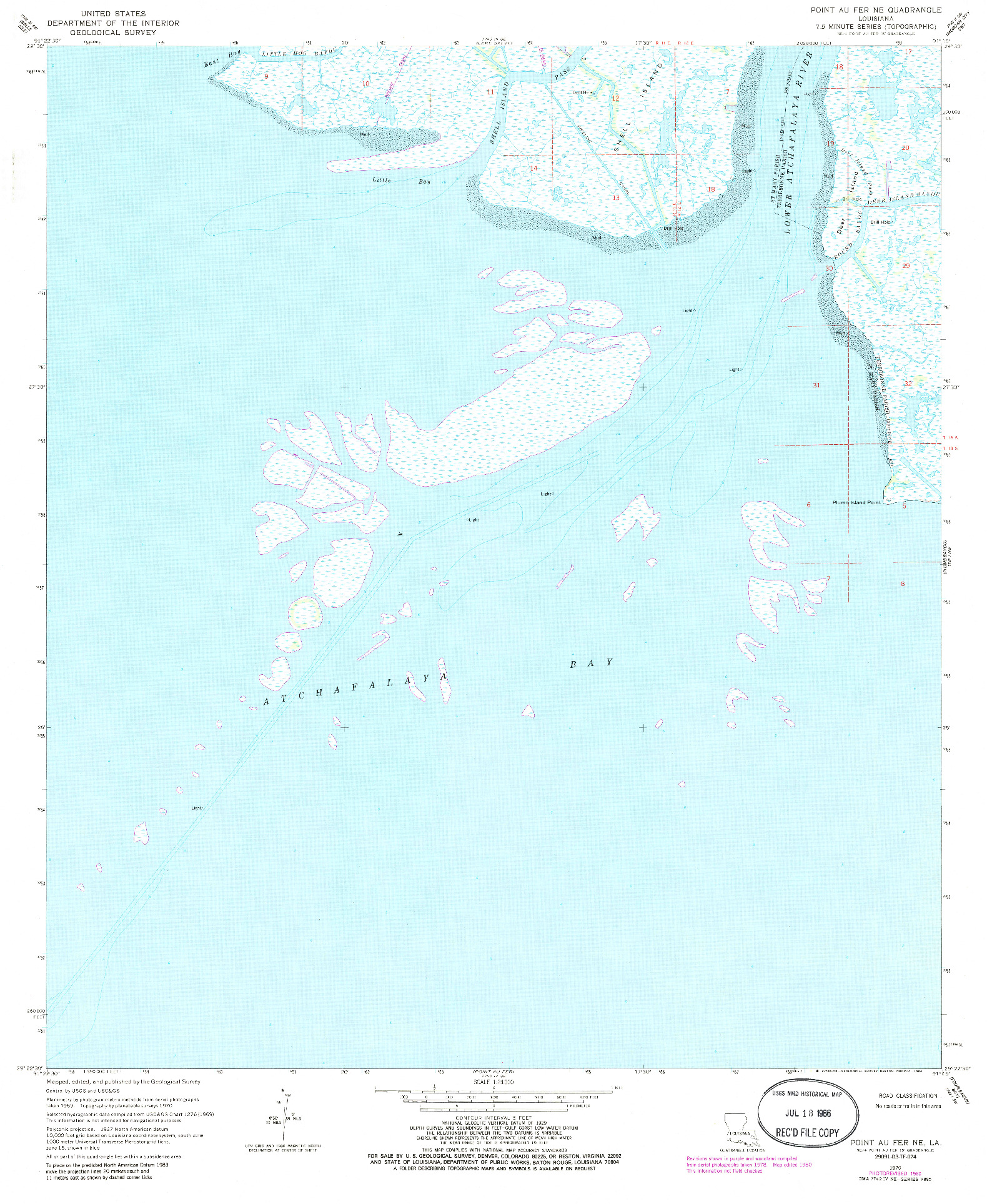 USGS 1:24000-SCALE QUADRANGLE FOR POINT AU FER NE, LA 1970