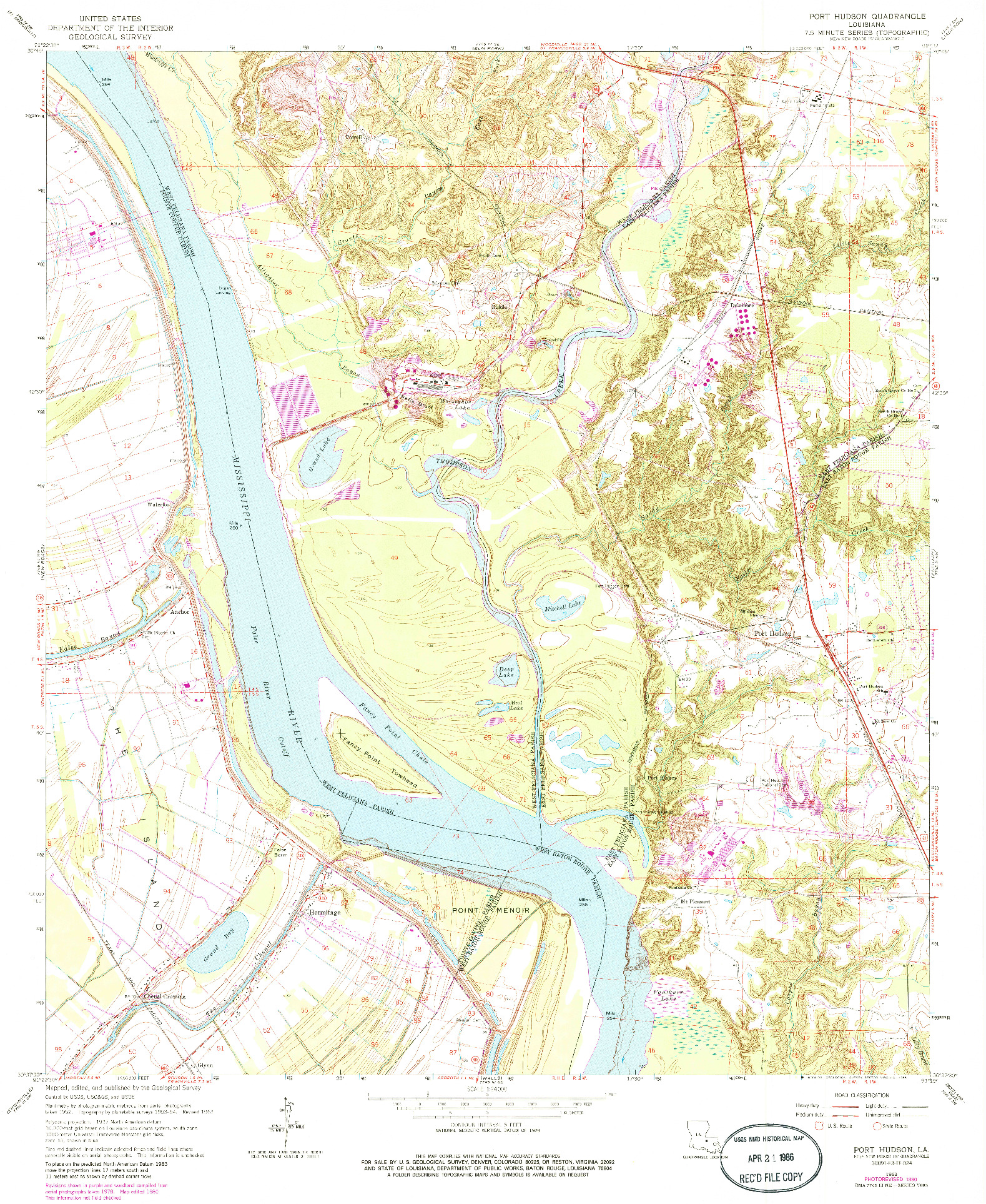 USGS 1:24000-SCALE QUADRANGLE FOR PORT HUDSON, LA 1963