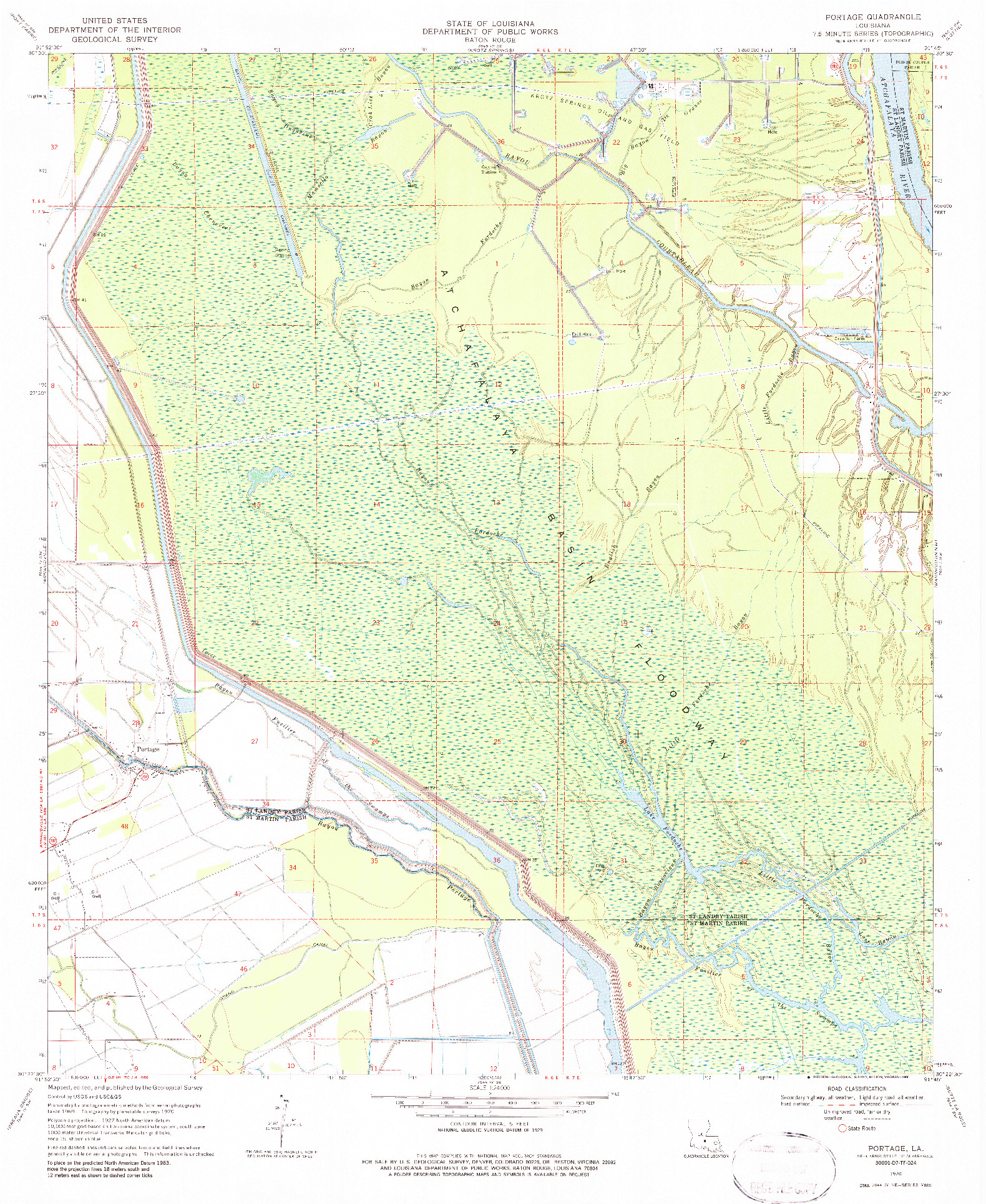 USGS 1:24000-SCALE QUADRANGLE FOR PORTAGE, LA 1970