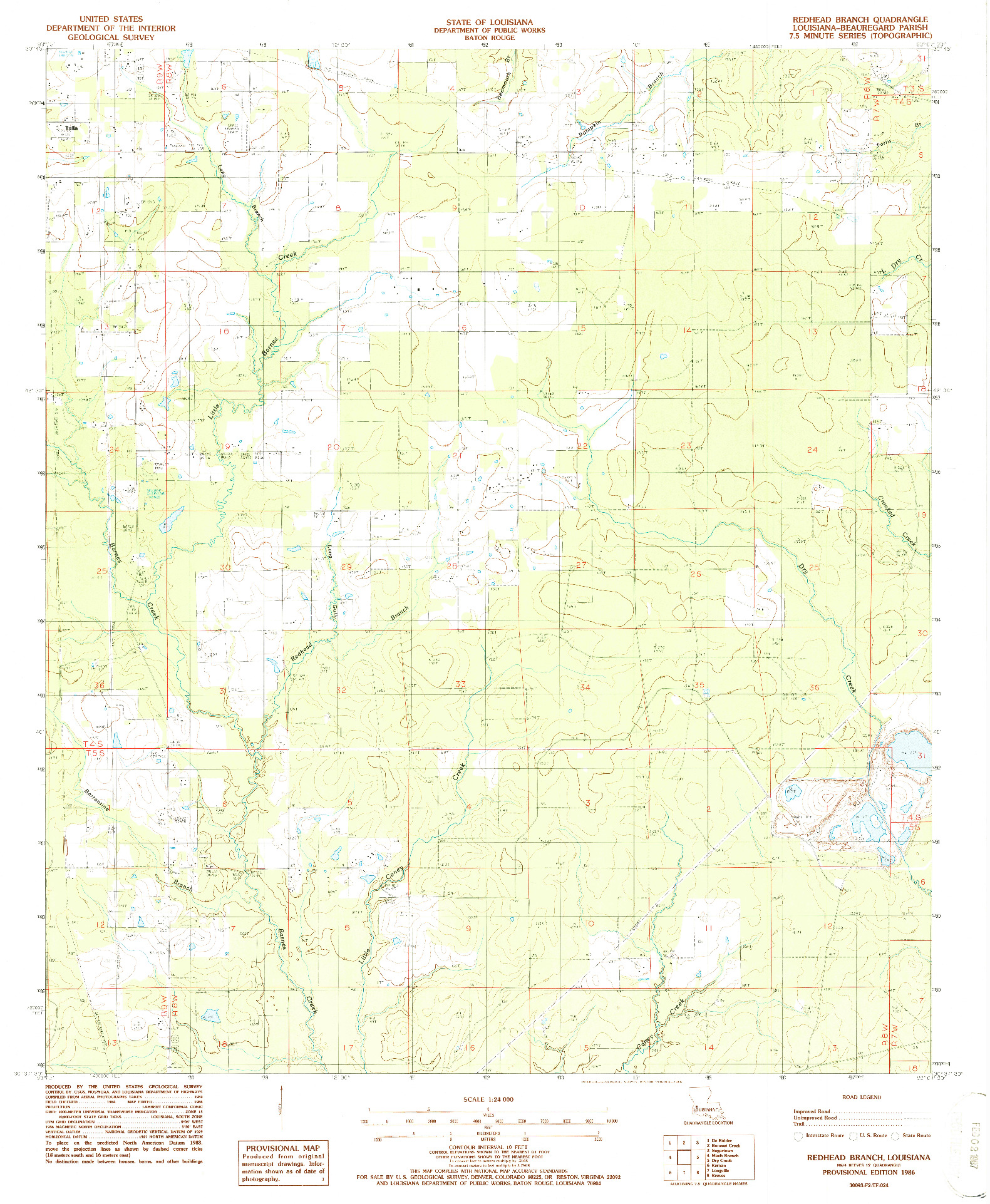 USGS 1:24000-SCALE QUADRANGLE FOR REDHEAD BRANCH, LA 1986