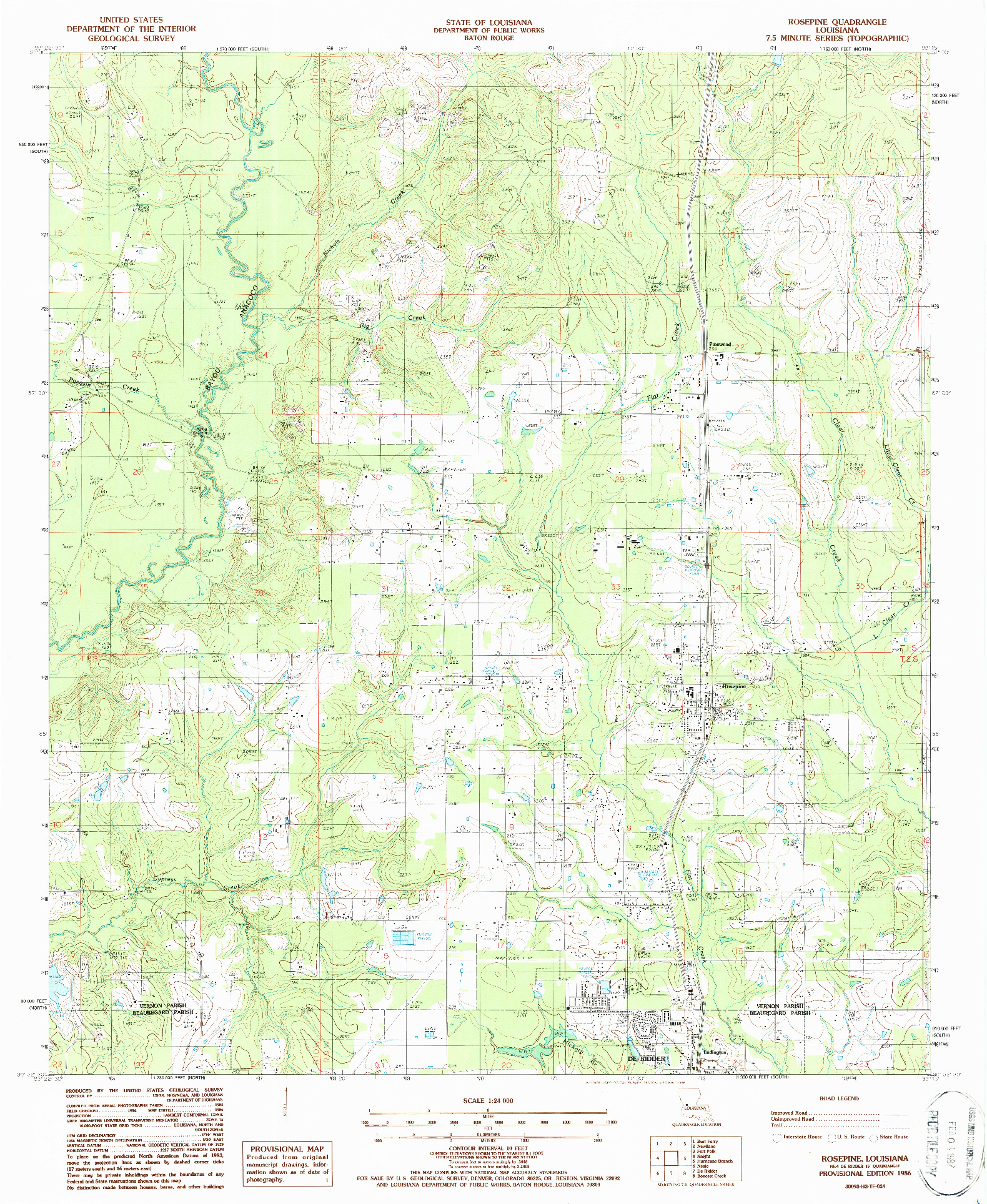 USGS 1:24000-SCALE QUADRANGLE FOR ROSEPINE, LA 1986