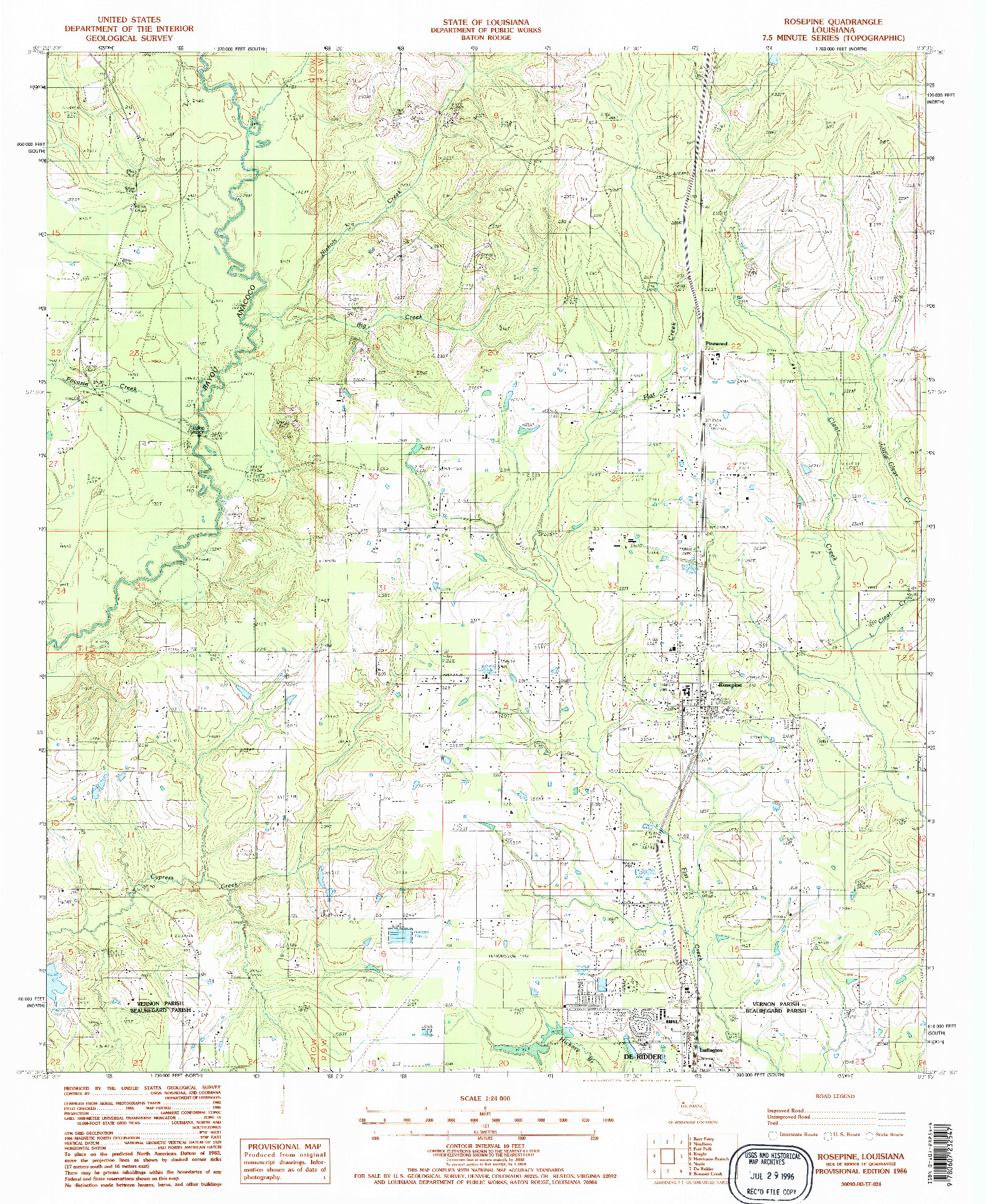 USGS 1:24000-SCALE QUADRANGLE FOR ROSEPINE, LA 1986