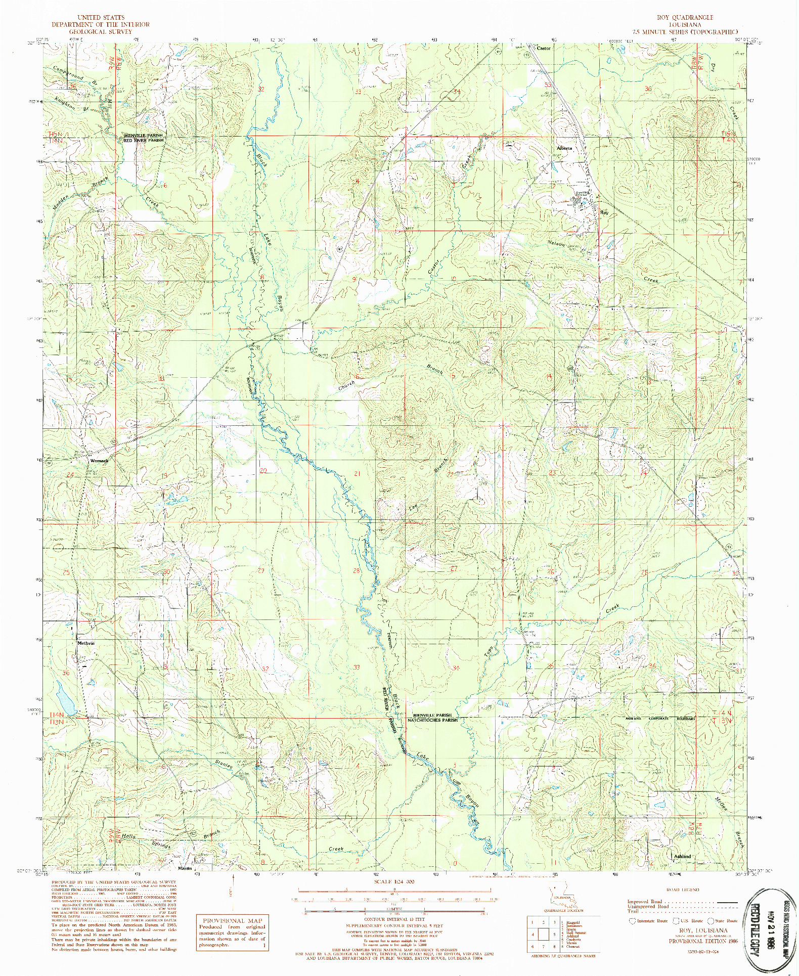 USGS 1:24000-SCALE QUADRANGLE FOR ROY, LA 1986