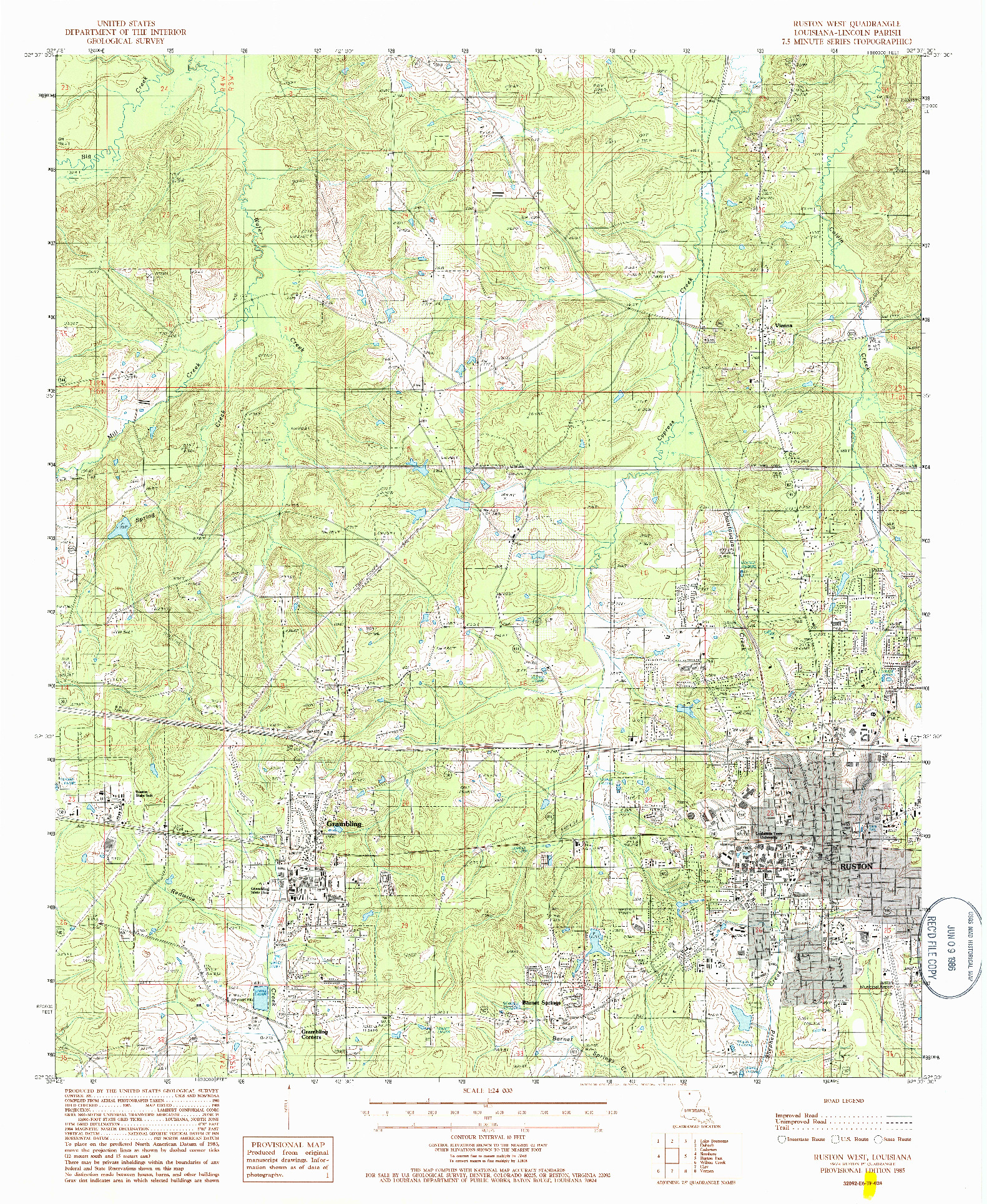 USGS 1:24000-SCALE QUADRANGLE FOR RUSTON WEST, LA 1985