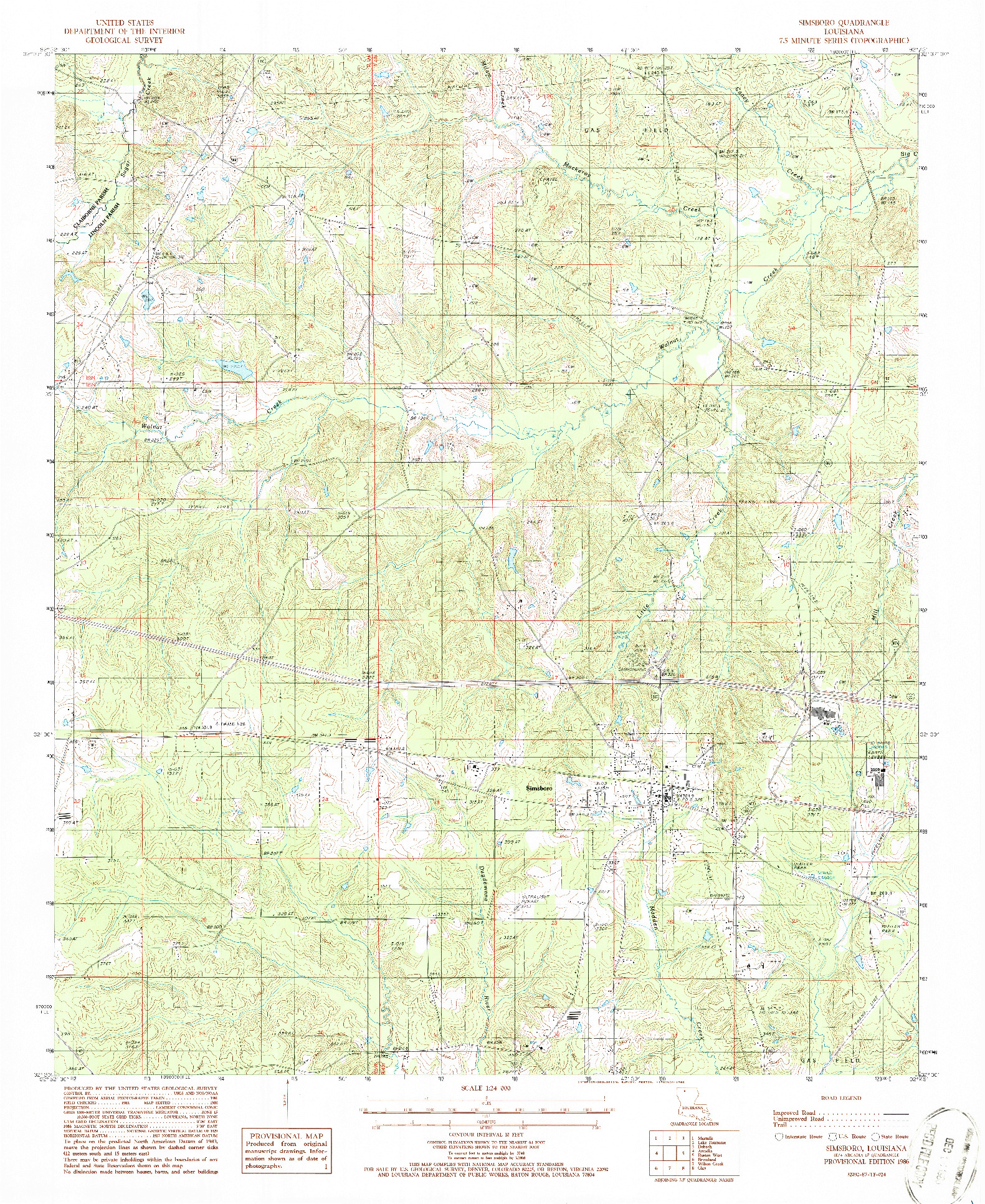 USGS 1:24000-SCALE QUADRANGLE FOR SIMSBORO, LA 1986