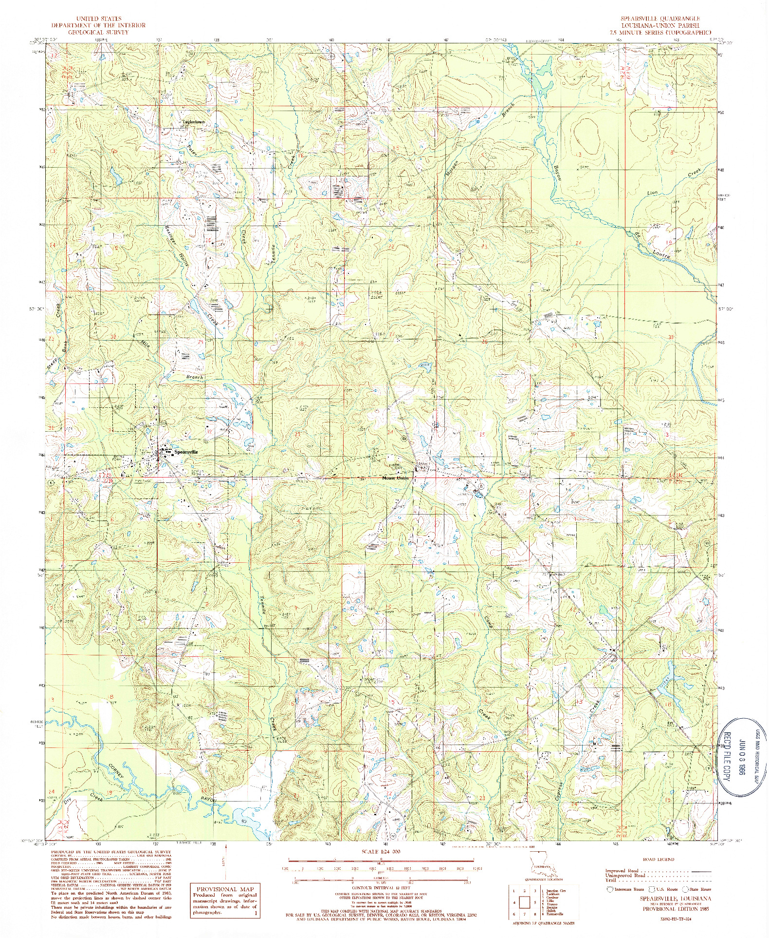 USGS 1:24000-SCALE QUADRANGLE FOR SPEARSVILLE, LA 1985