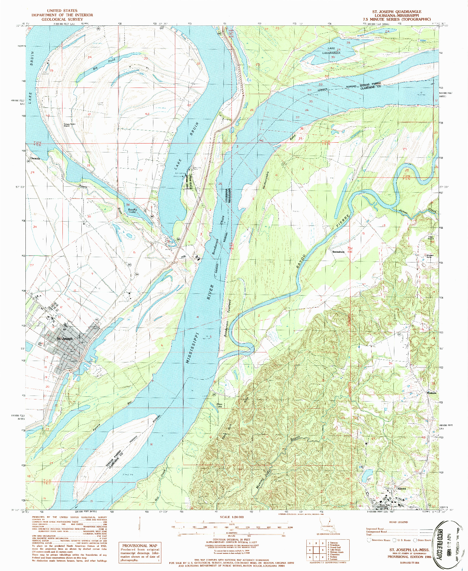 USGS 1:24000-SCALE QUADRANGLE FOR ST. JOSEPH, LA 1986