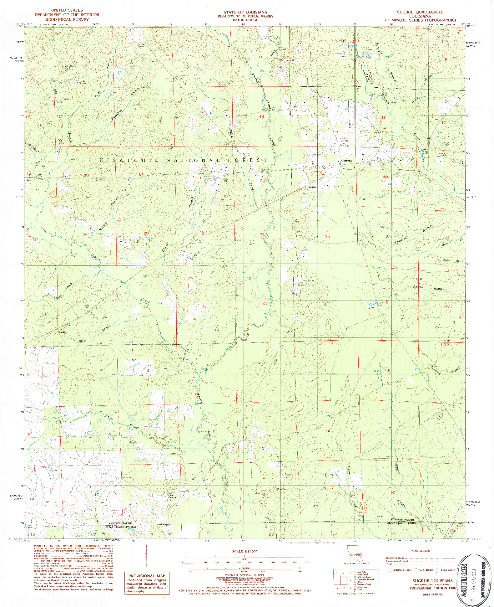 USGS 1:24000-SCALE QUADRANGLE FOR SUGRUE, LA 1986