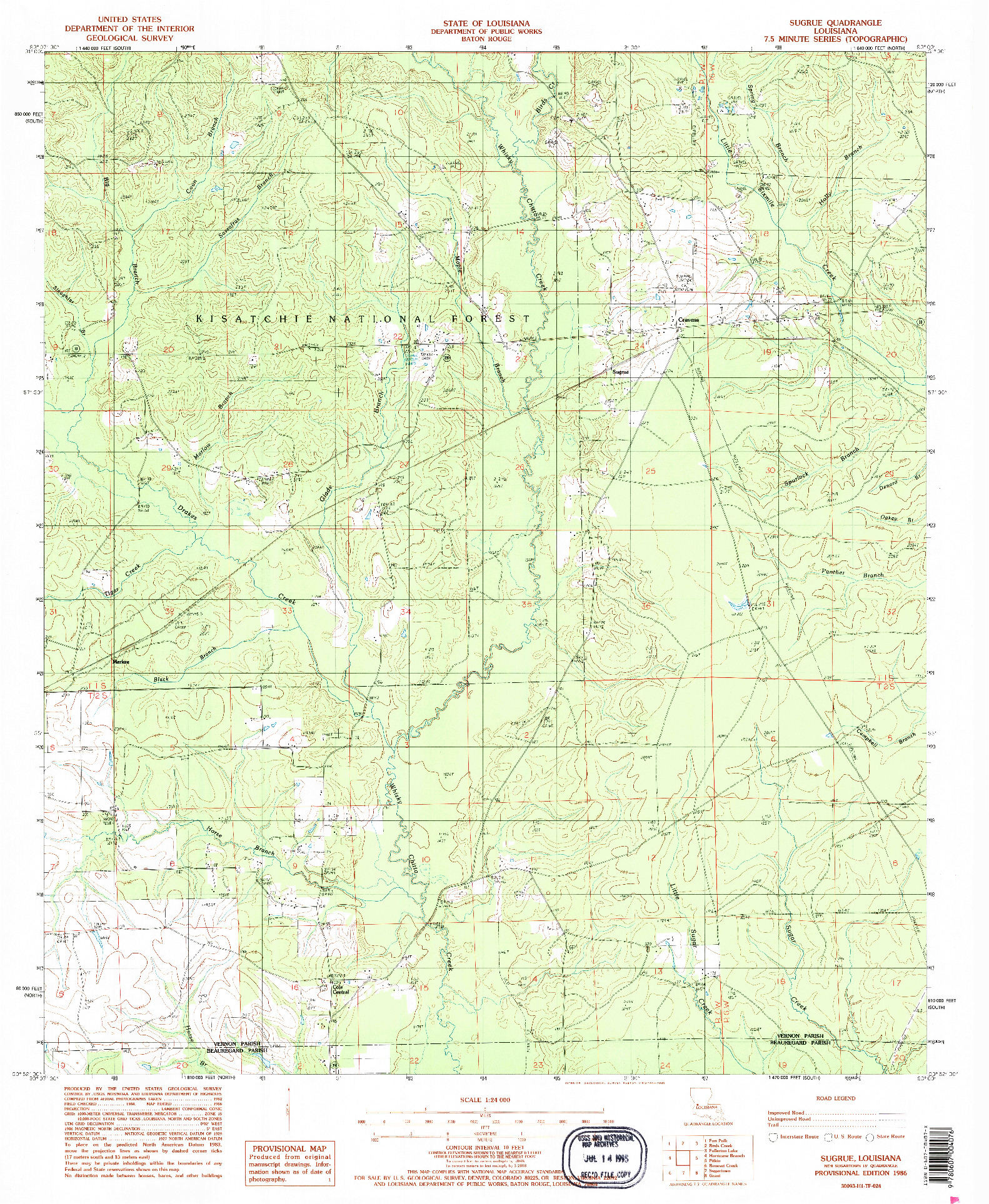 USGS 1:24000-SCALE QUADRANGLE FOR SUGRUE, LA 1986