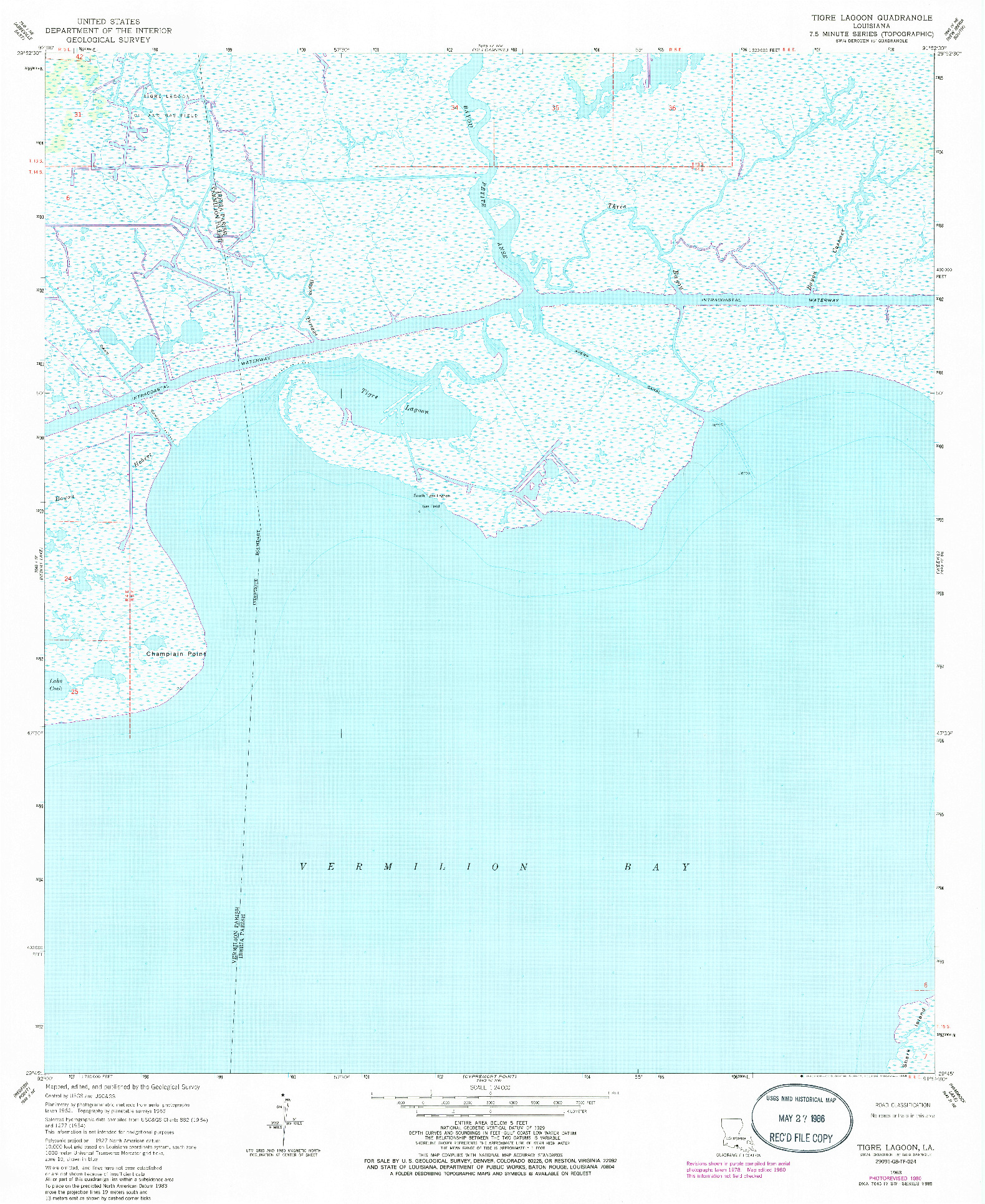 USGS 1:24000-SCALE QUADRANGLE FOR TIGRE LAGOON, LA 1963