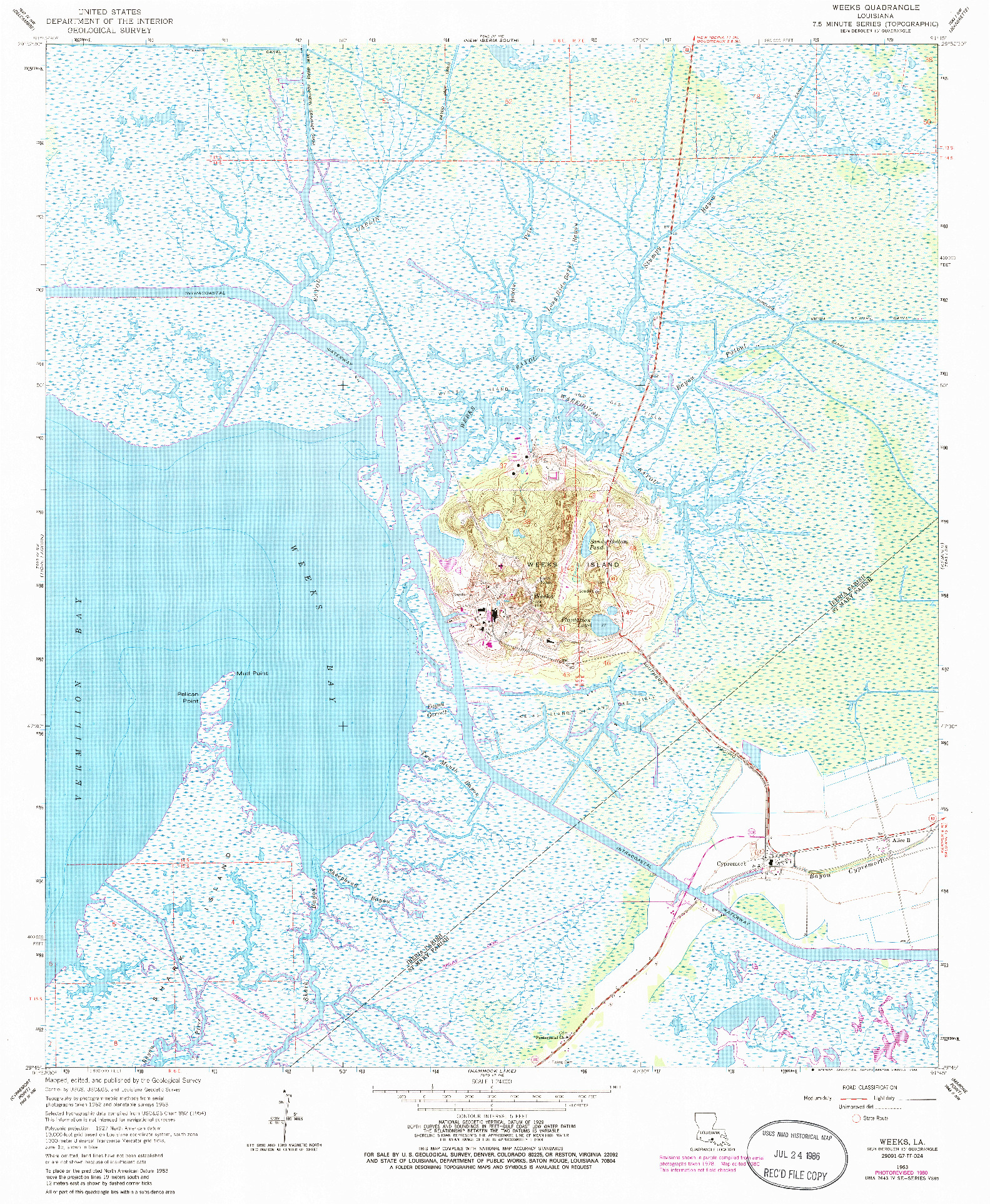 USGS 1:24000-SCALE QUADRANGLE FOR WEEKS, LA 1963