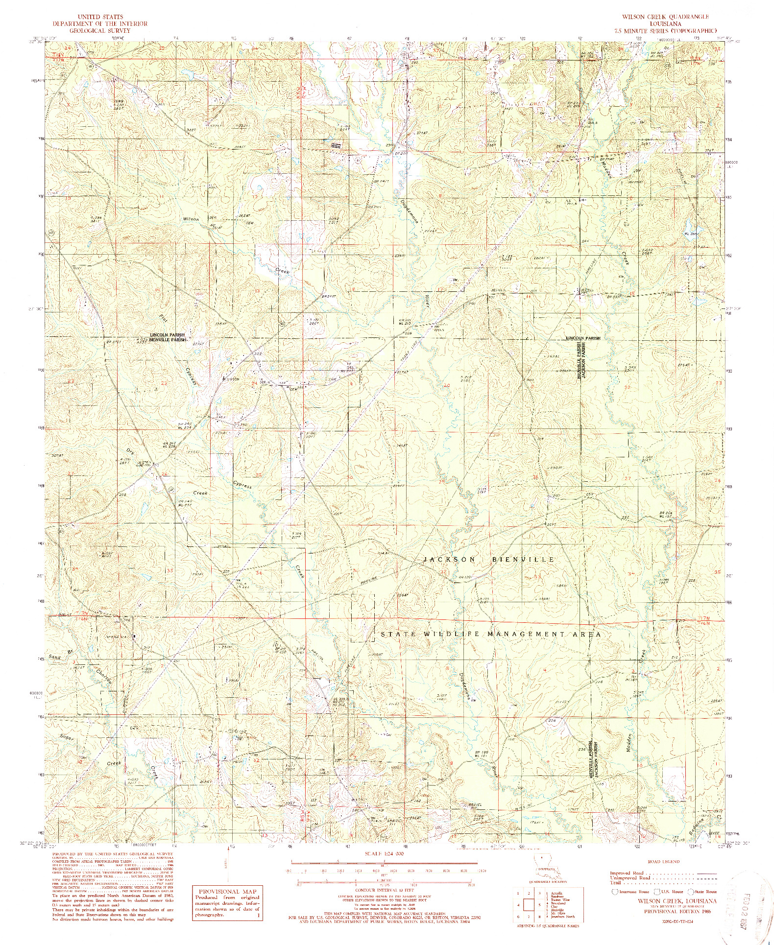 USGS 1:24000-SCALE QUADRANGLE FOR WILSON CREEK, LA 1986