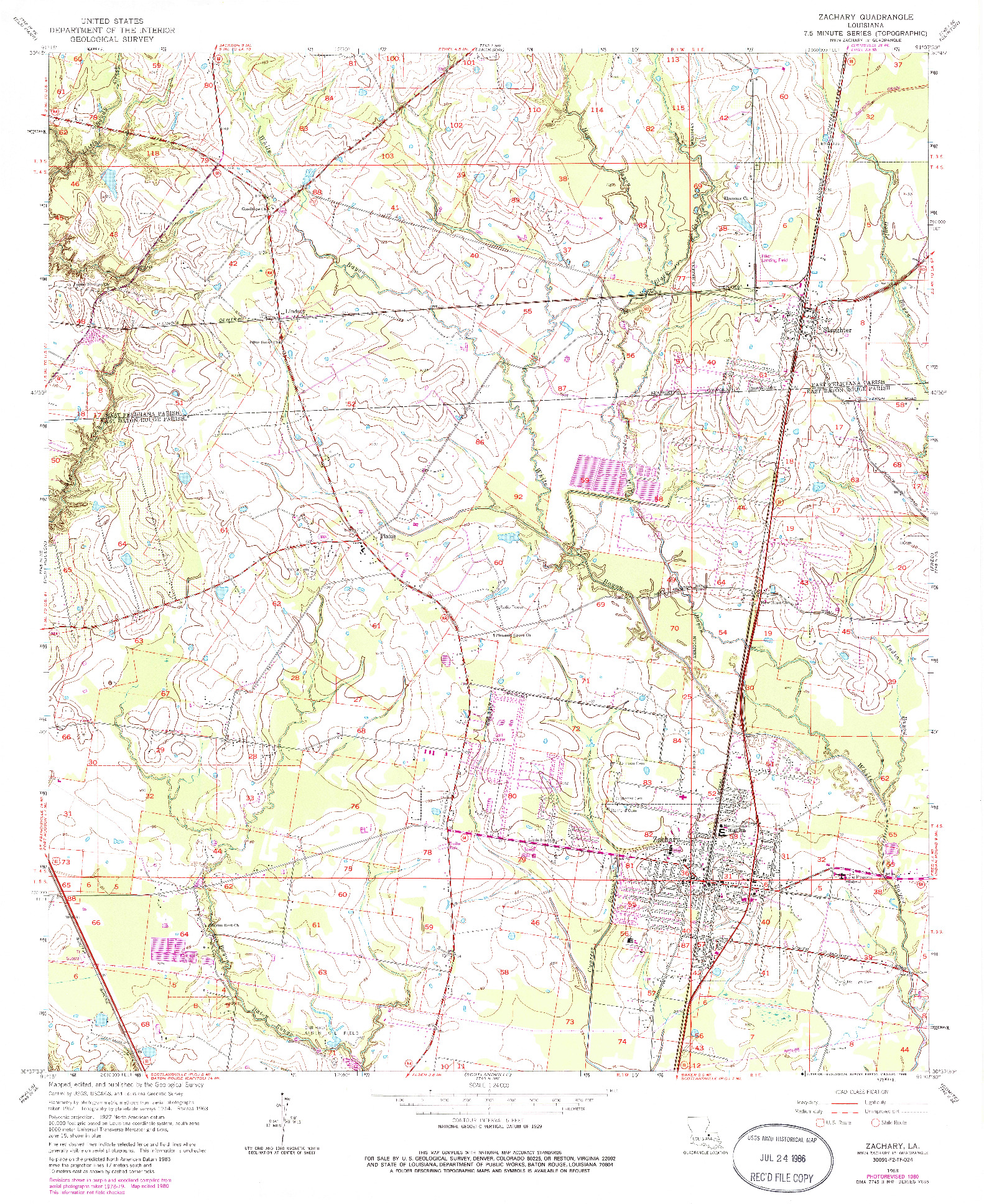 USGS 1:24000-SCALE QUADRANGLE FOR ZACHARY, LA 1963