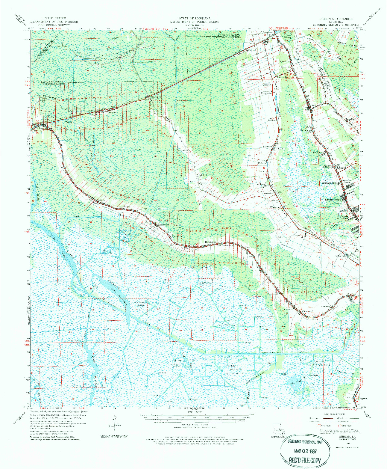 USGS 1:62500-SCALE QUADRANGLE FOR GIBSON, LA 1964