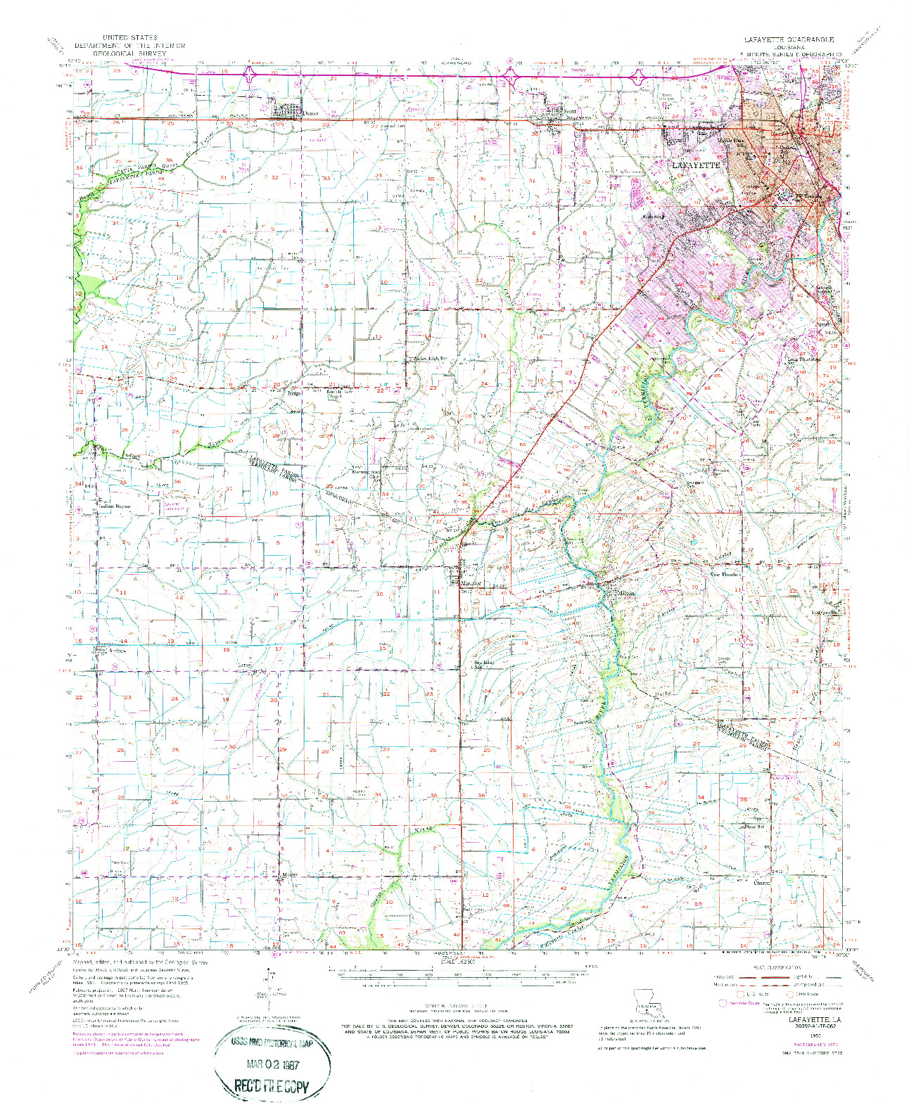 USGS 1:62500-SCALE QUADRANGLE FOR LAFAYETTE, LA 1955