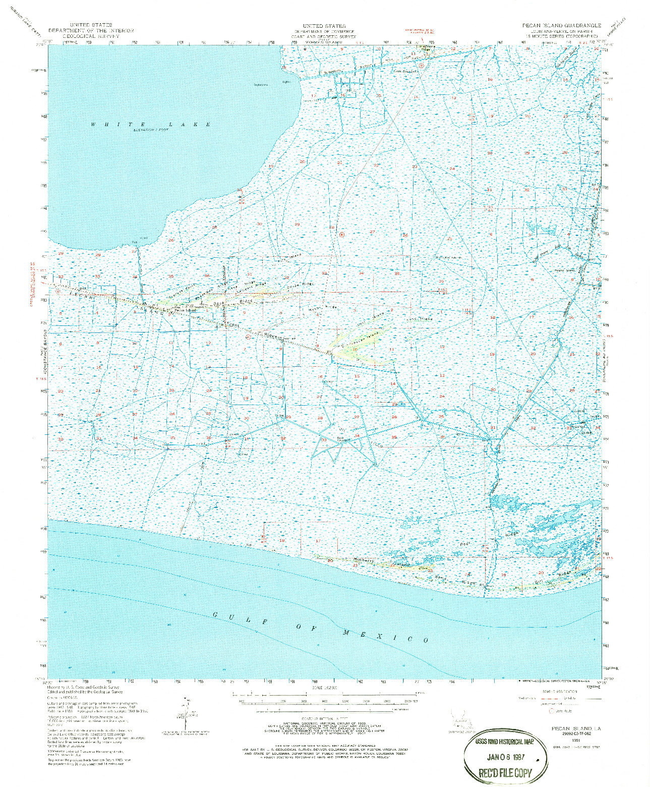 USGS 1:62500-SCALE QUADRANGLE FOR PECAN ISLAND, LA 1951