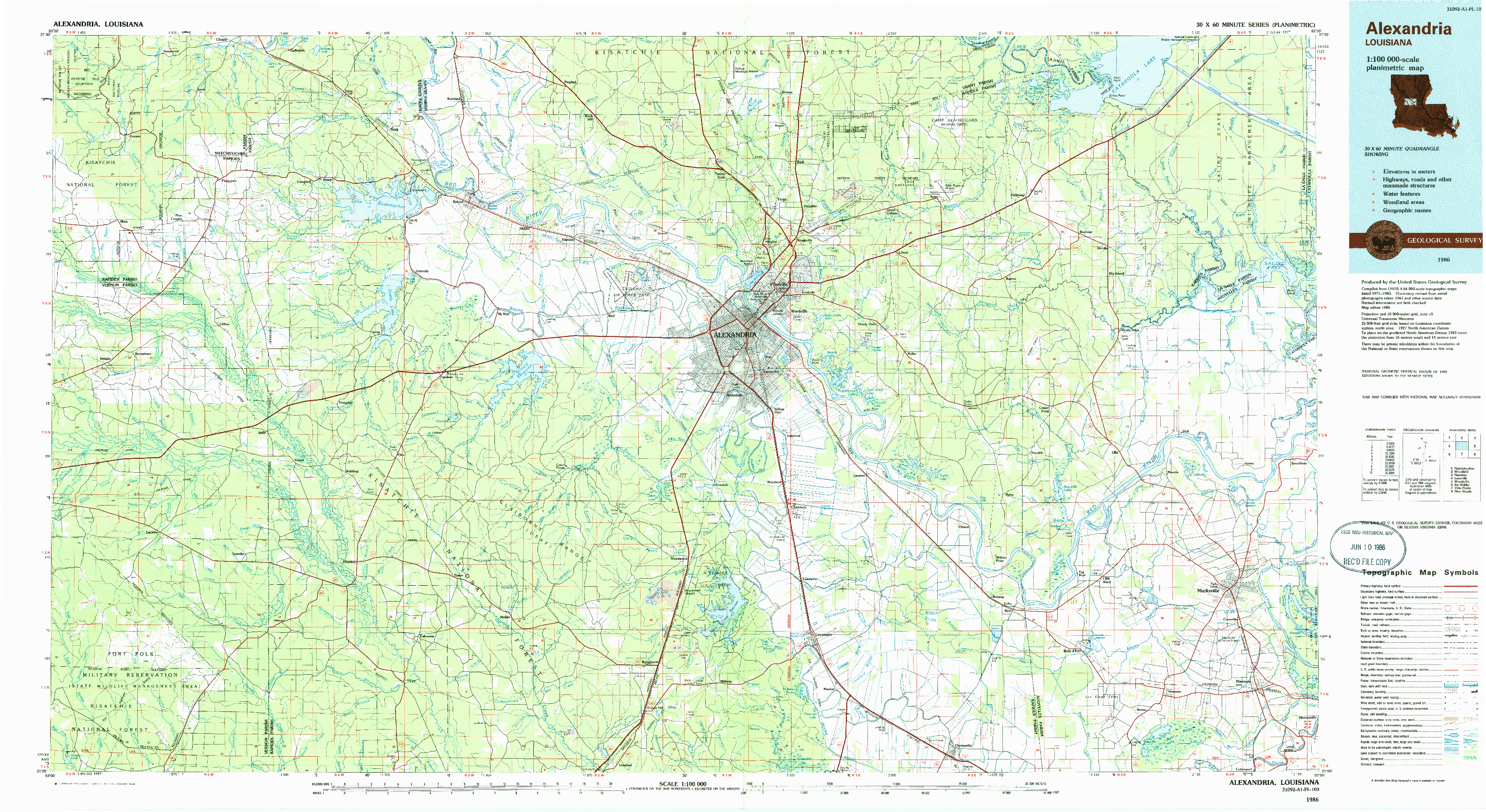 USGS 1:100000-SCALE QUADRANGLE FOR ALEXANDRIA, LA 1986