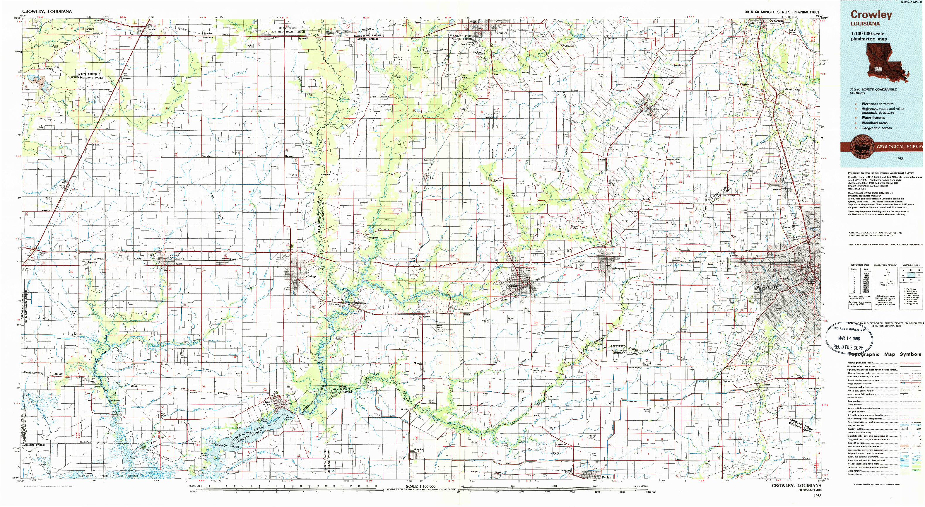 USGS 1:100000-SCALE QUADRANGLE FOR CROWLEY, LA 1985