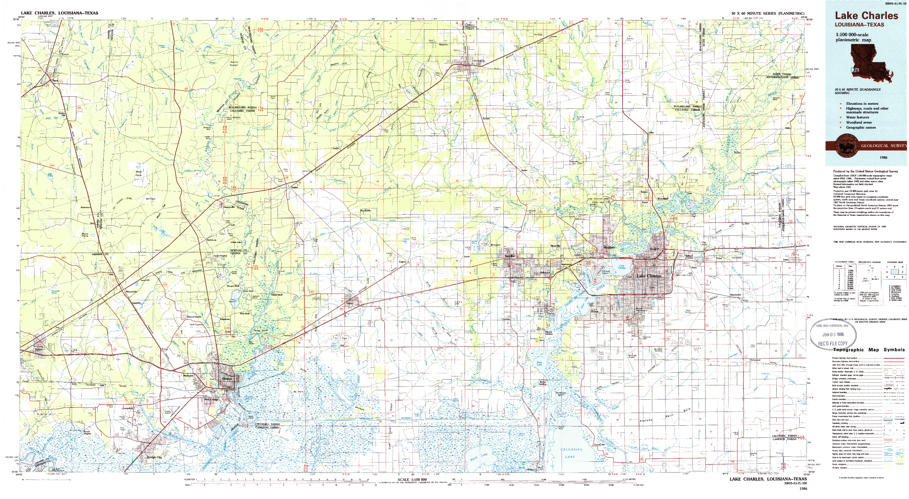 USGS 1:100000-SCALE QUADRANGLE FOR LAKE CHARLES, LA 1986