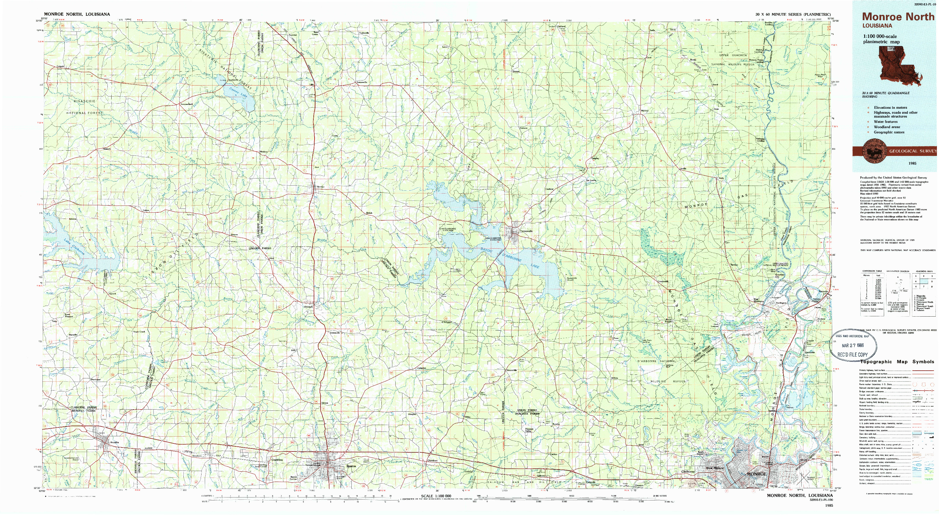 USGS 1:100000-SCALE QUADRANGLE FOR MONROE NORTH, LA 1985