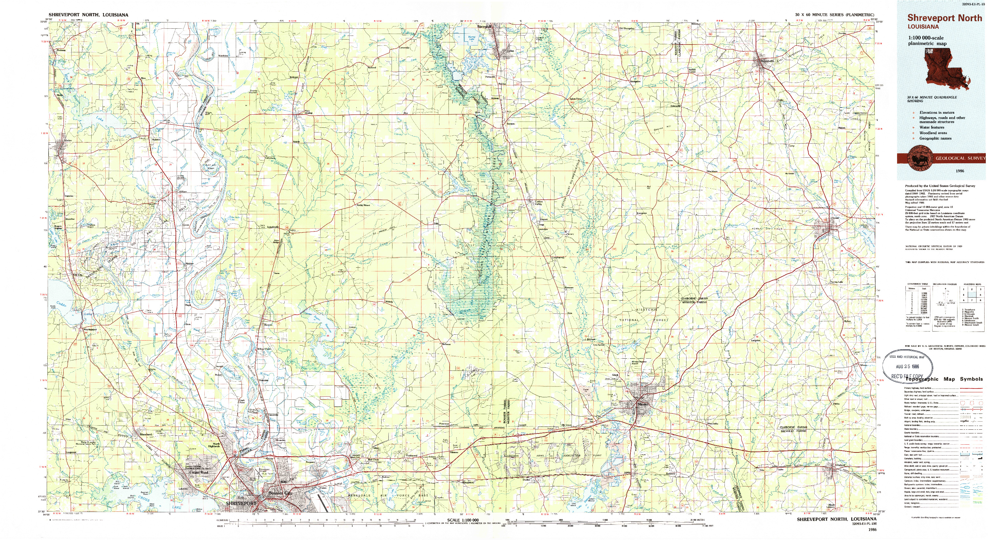 USGS 1:100000-SCALE QUADRANGLE FOR SHREVEPORT NORTH, LA 1986