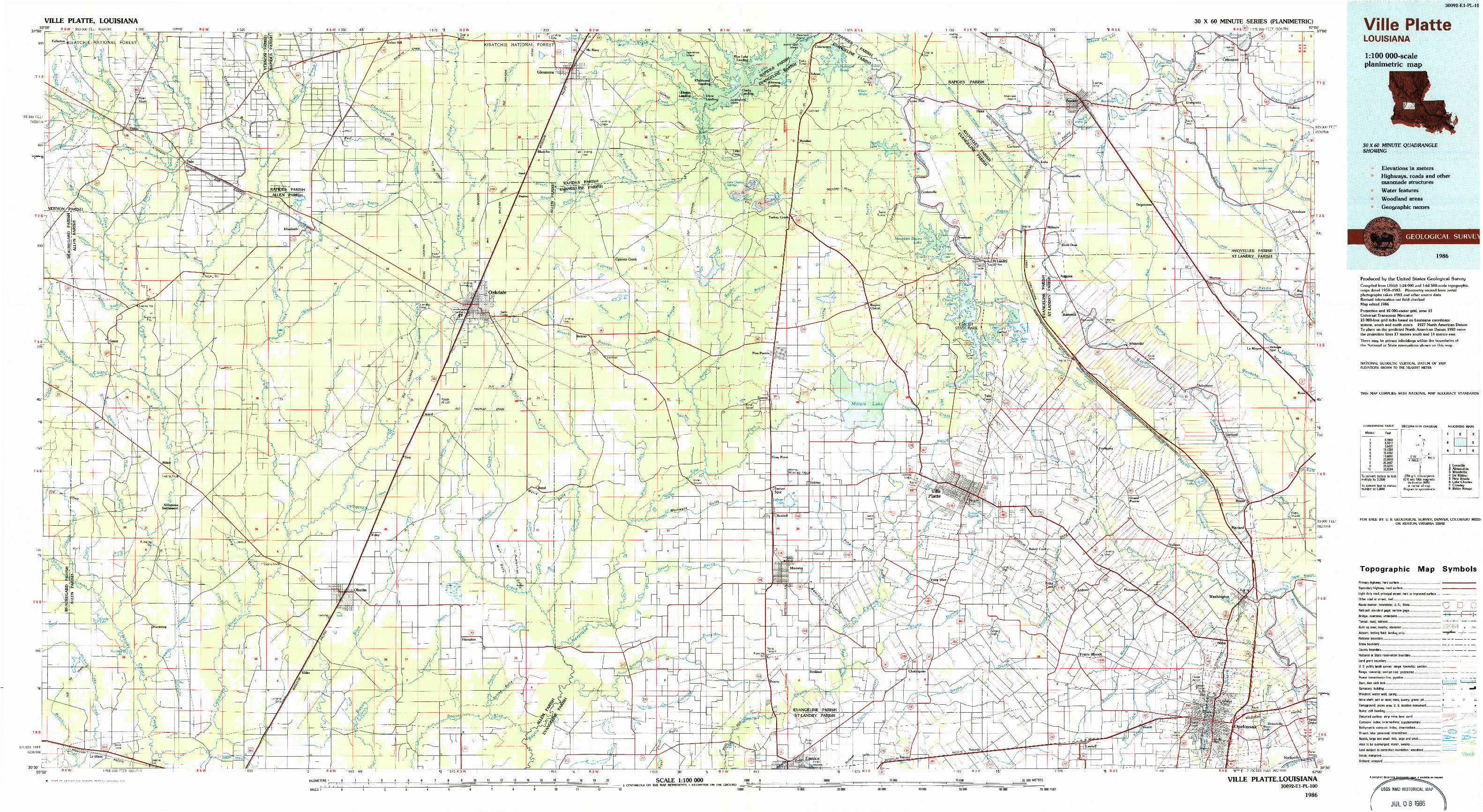 USGS 1:100000-SCALE QUADRANGLE FOR VILLE PLATTE, LA 1986