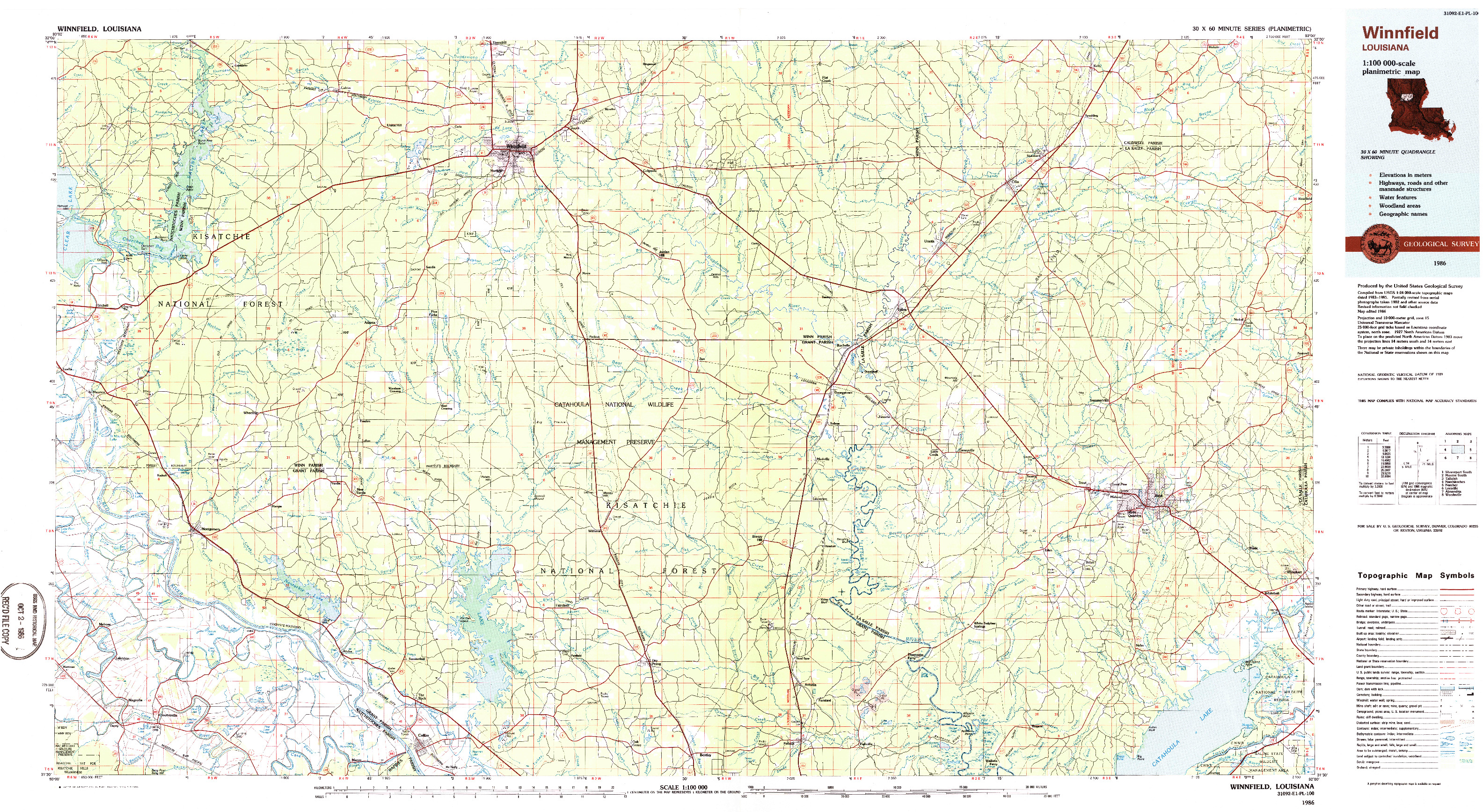 USGS 1:100000-SCALE QUADRANGLE FOR WINNFIELD, LA 1986