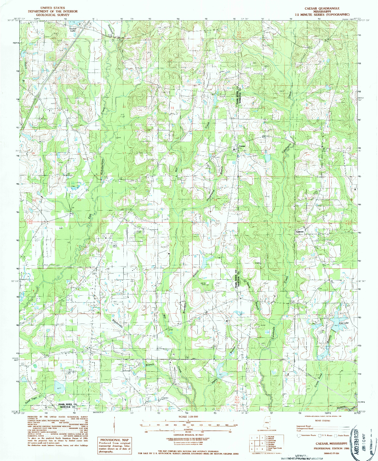 USGS 1:24000-SCALE QUADRANGLE FOR CAESAR, MS 1986