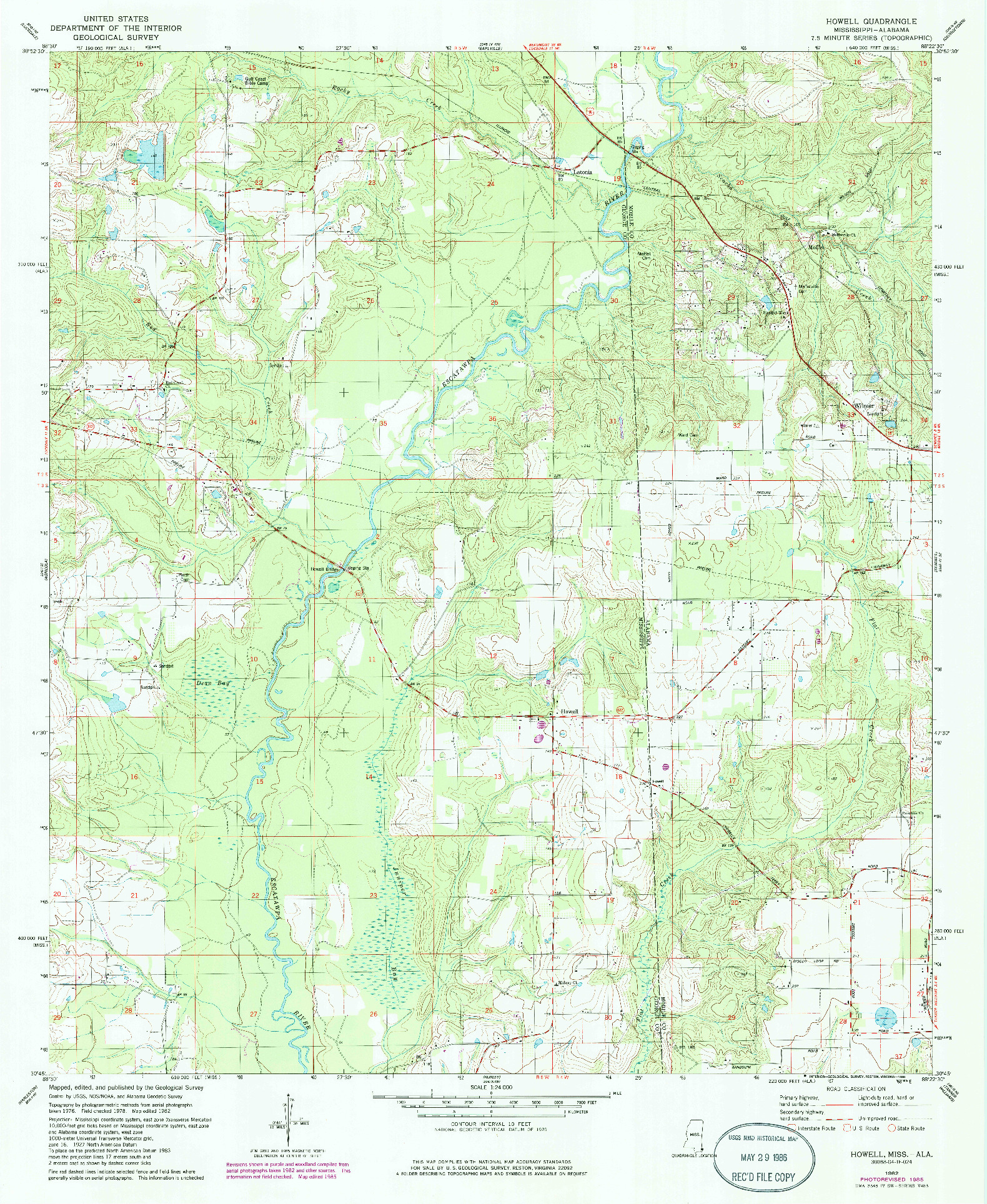 USGS 1:24000-SCALE QUADRANGLE FOR HOWELL, MS 1982