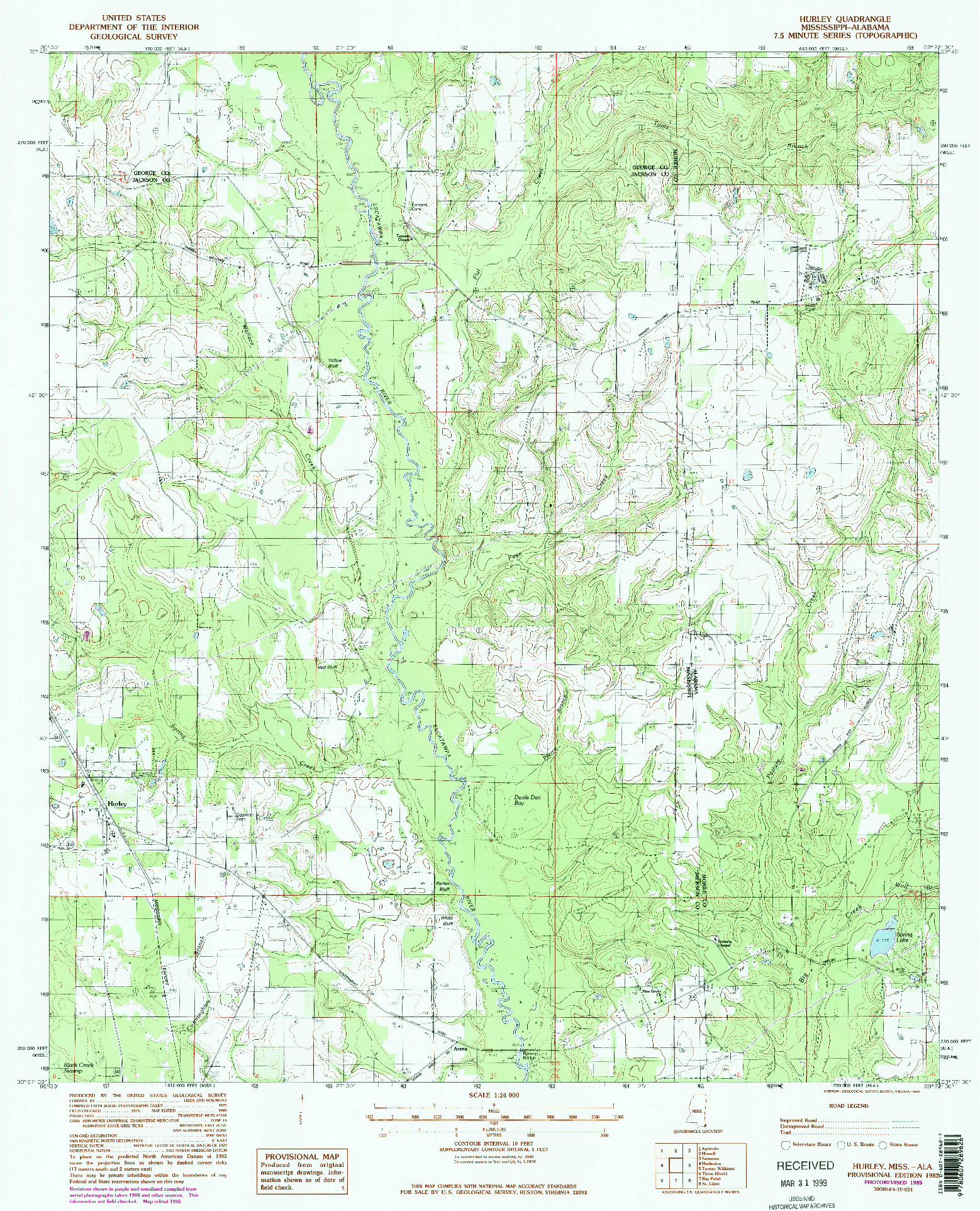 USGS 1:24000-SCALE QUADRANGLE FOR HURLEY, MS 1982