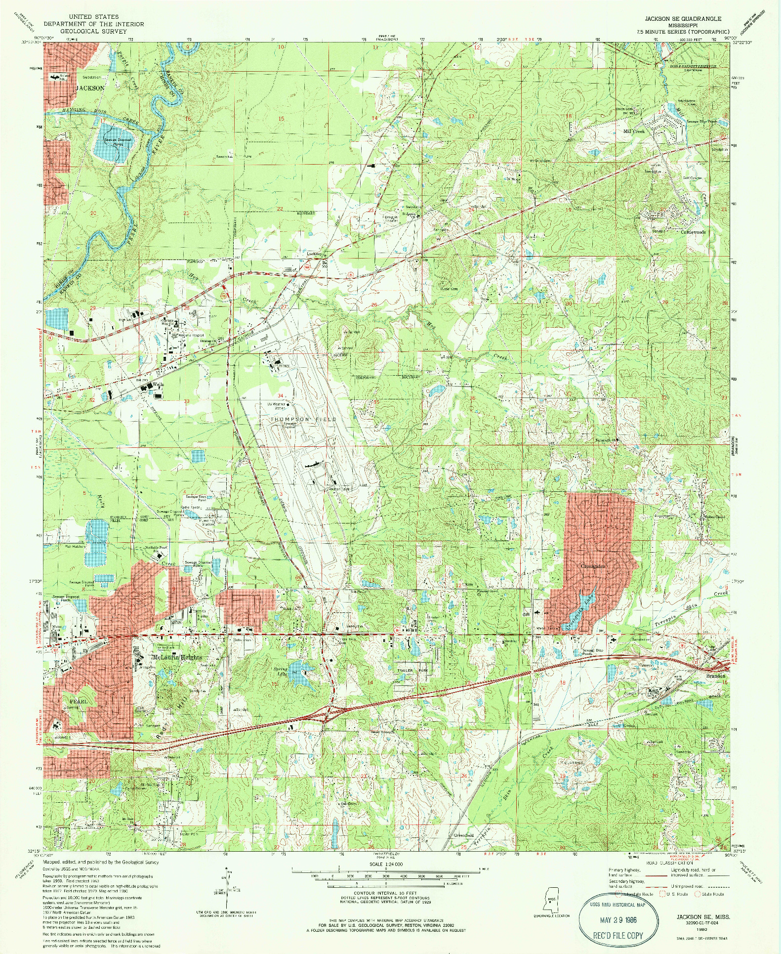 USGS 1:24000-SCALE QUADRANGLE FOR JACKSON SE, MS 1980