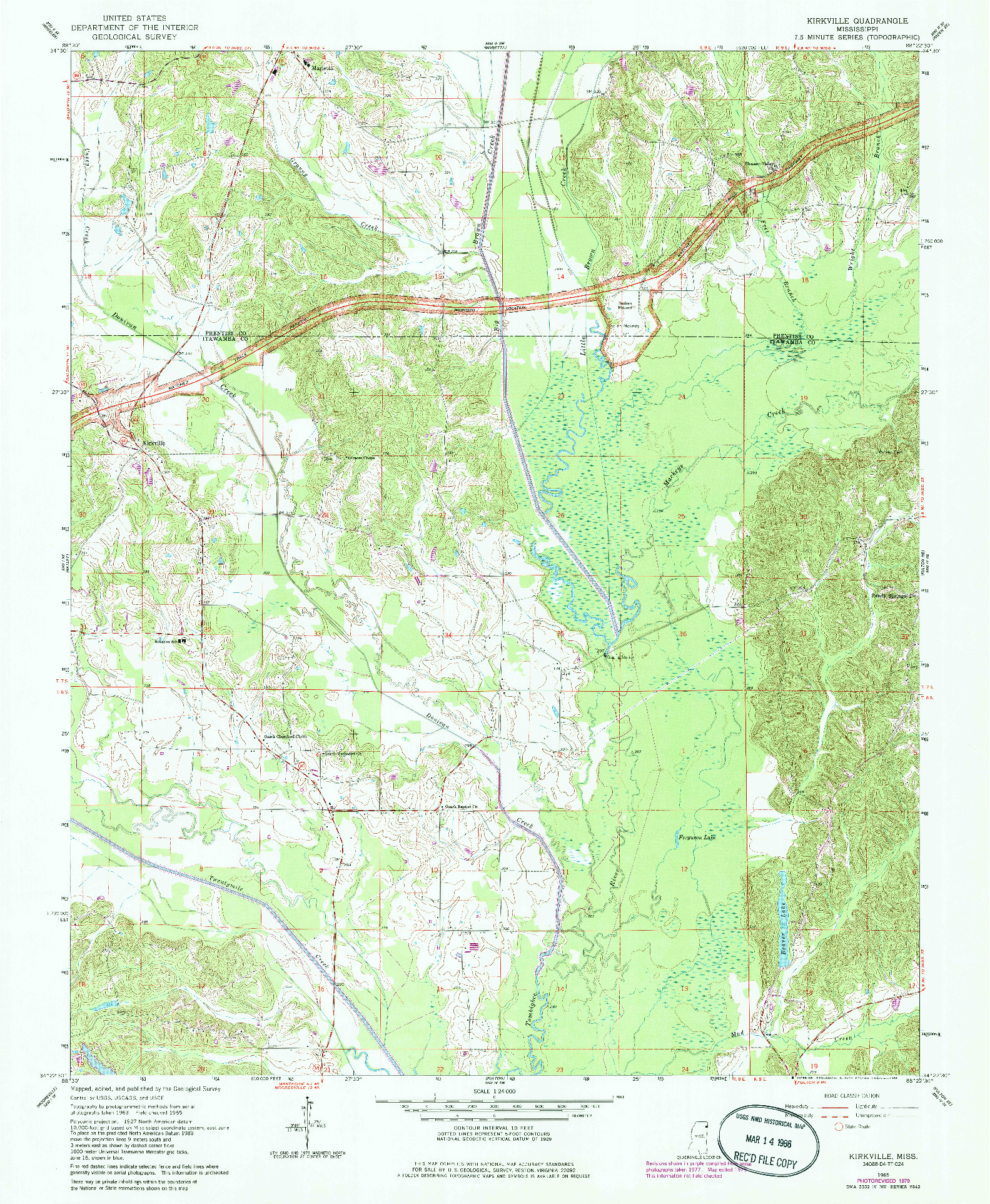 USGS 1:24000-SCALE QUADRANGLE FOR KIRKVILLE, MS 1965