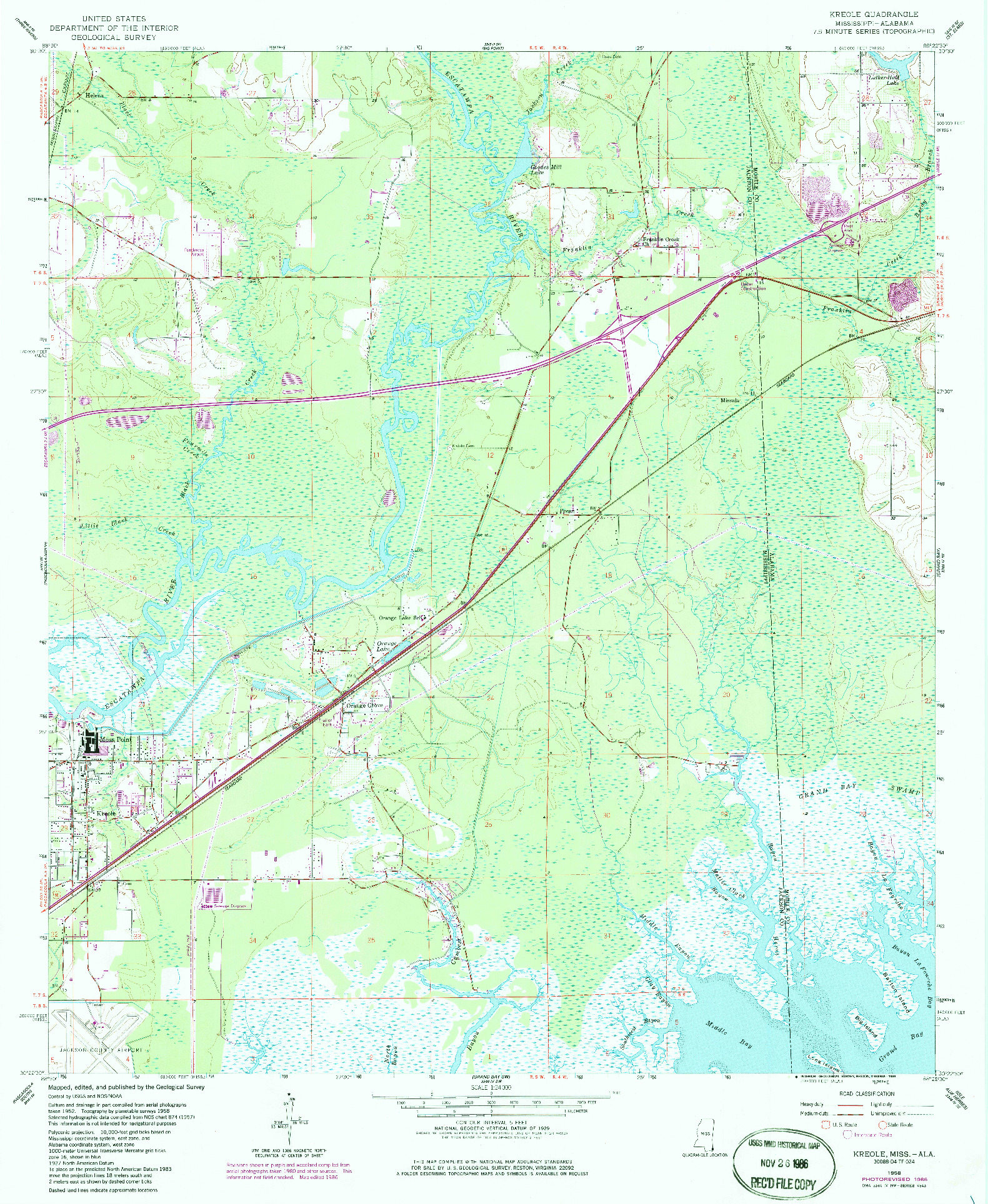 USGS 1:24000-SCALE QUADRANGLE FOR KREOLE, MS 1958