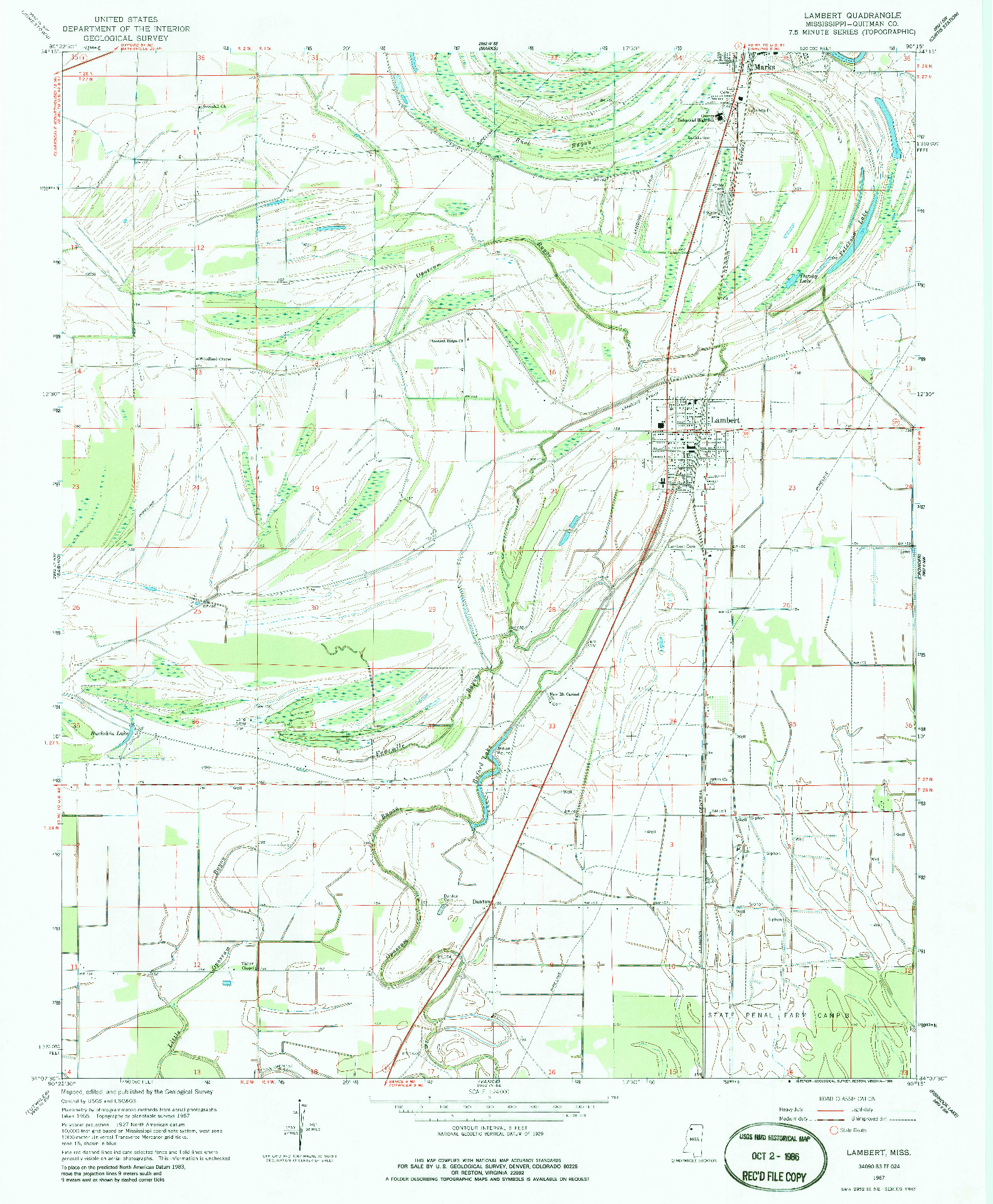 USGS 1:24000-SCALE QUADRANGLE FOR LAMBERT, MS 1967