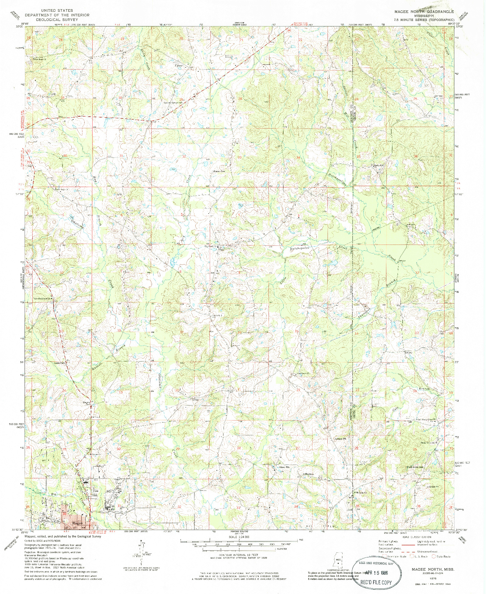 USGS 1:24000-SCALE QUADRANGLE FOR MAGEE NORTH, MS 1975