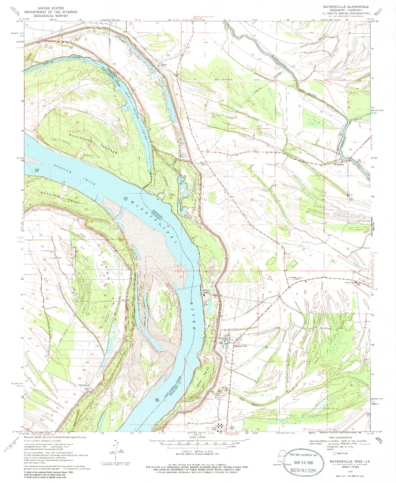 USGS 1:24000-SCALE QUADRANGLE FOR MAYERSVILLE, MS 1970