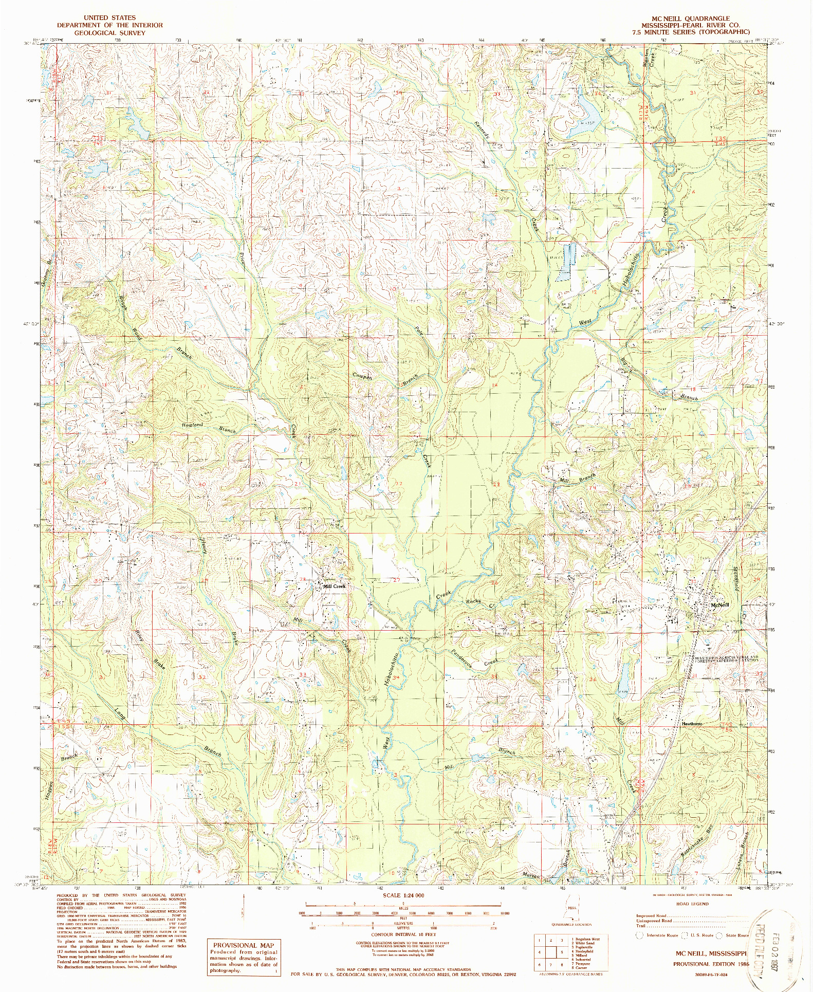 USGS 1:24000-SCALE QUADRANGLE FOR MCNEILL, MS 1986