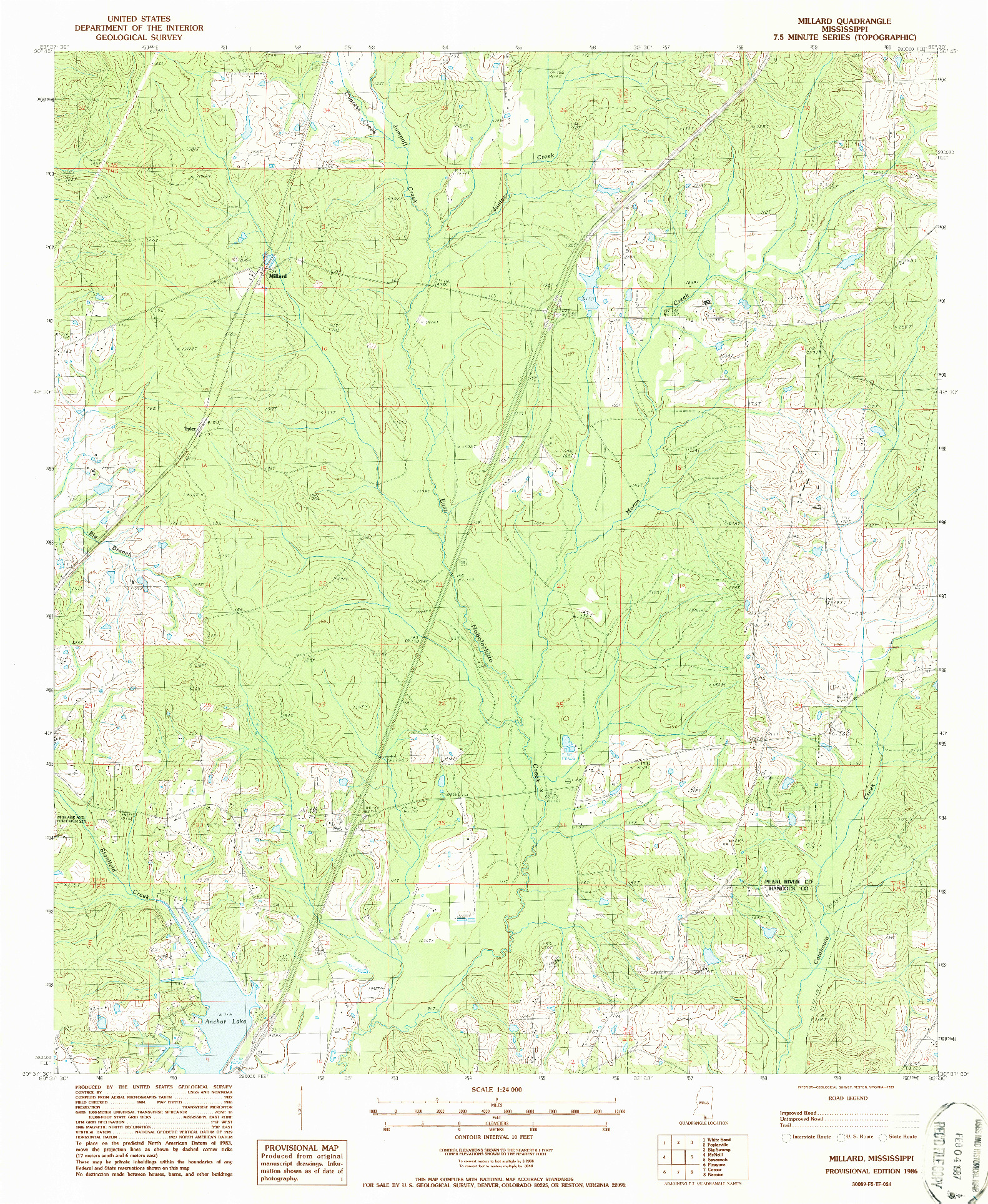 USGS 1:24000-SCALE QUADRANGLE FOR MILLARD, MS 1986