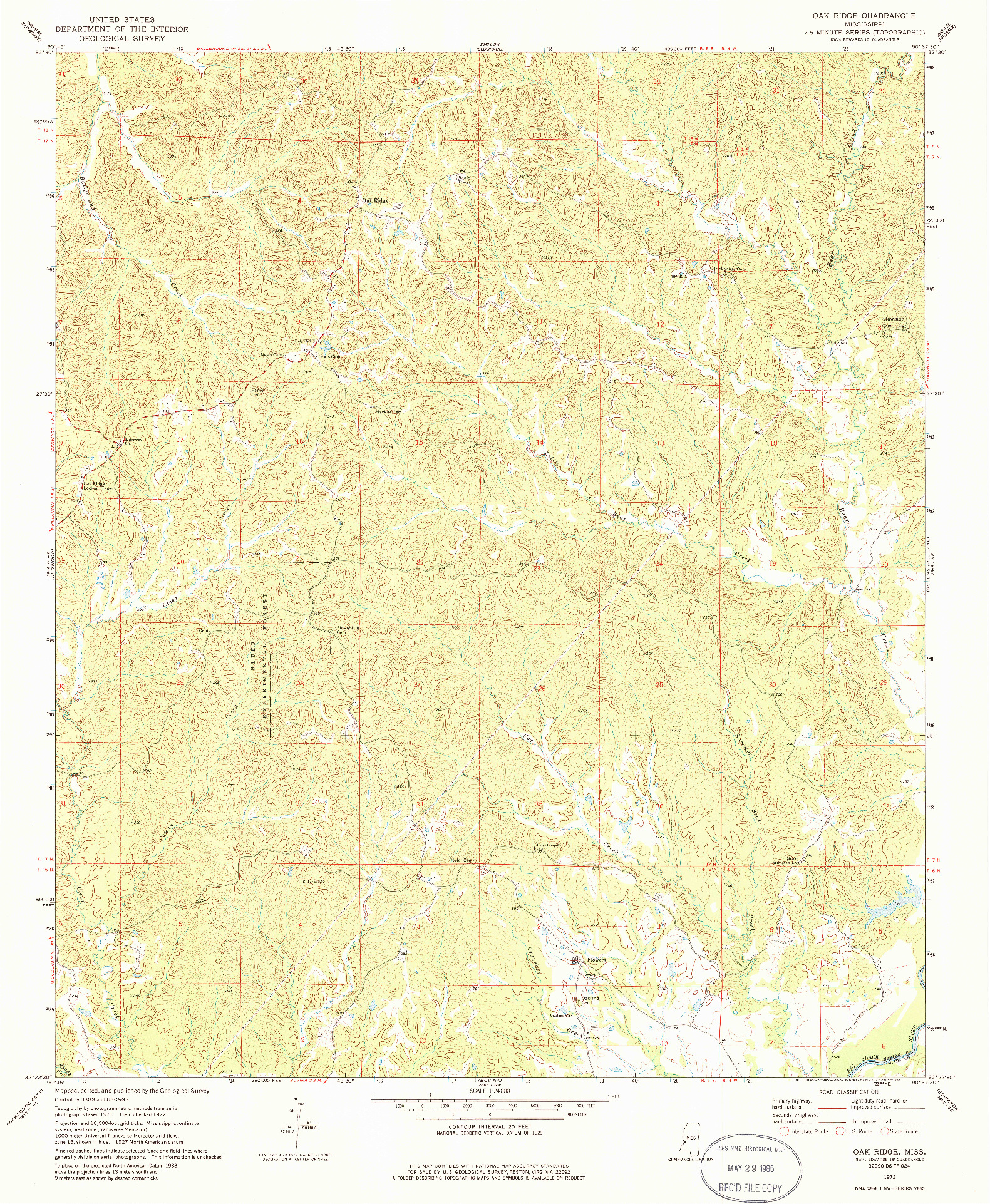 USGS 1:24000-SCALE QUADRANGLE FOR OAK RIDGE, MS 1972
