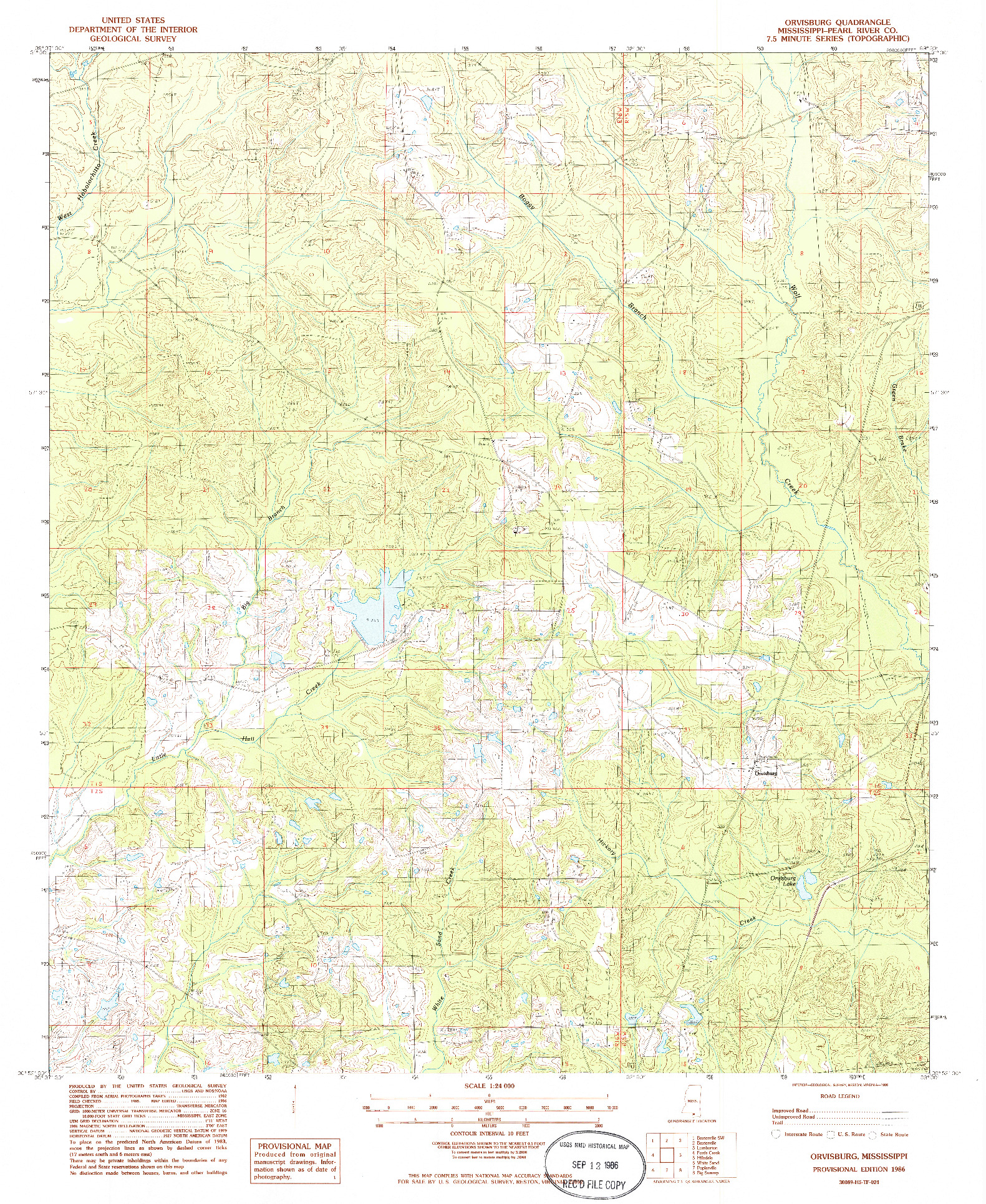 USGS 1:24000-SCALE QUADRANGLE FOR ORVISBURG, MS 1986