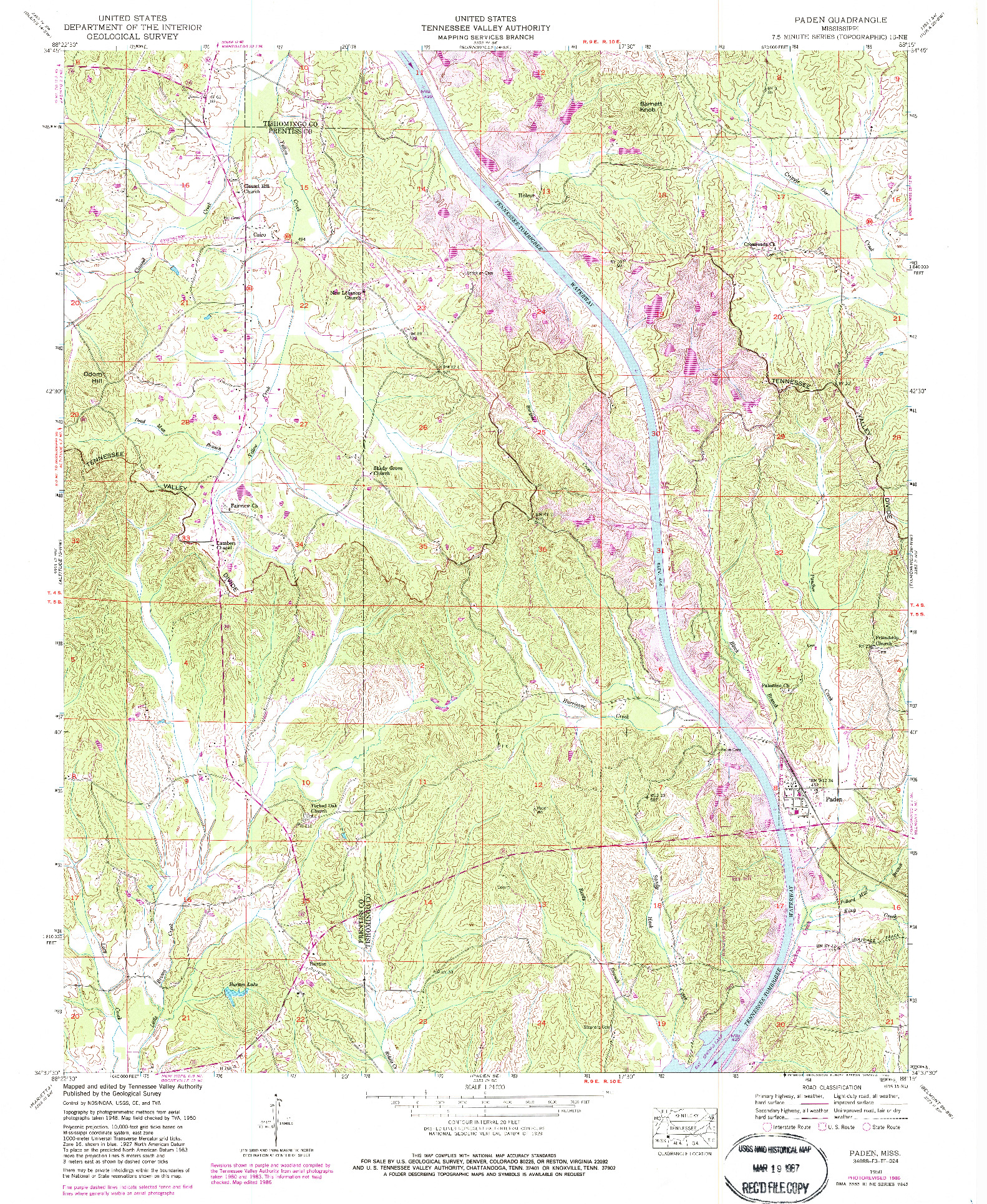 USGS 1:24000-SCALE QUADRANGLE FOR PADEN, MS 1950