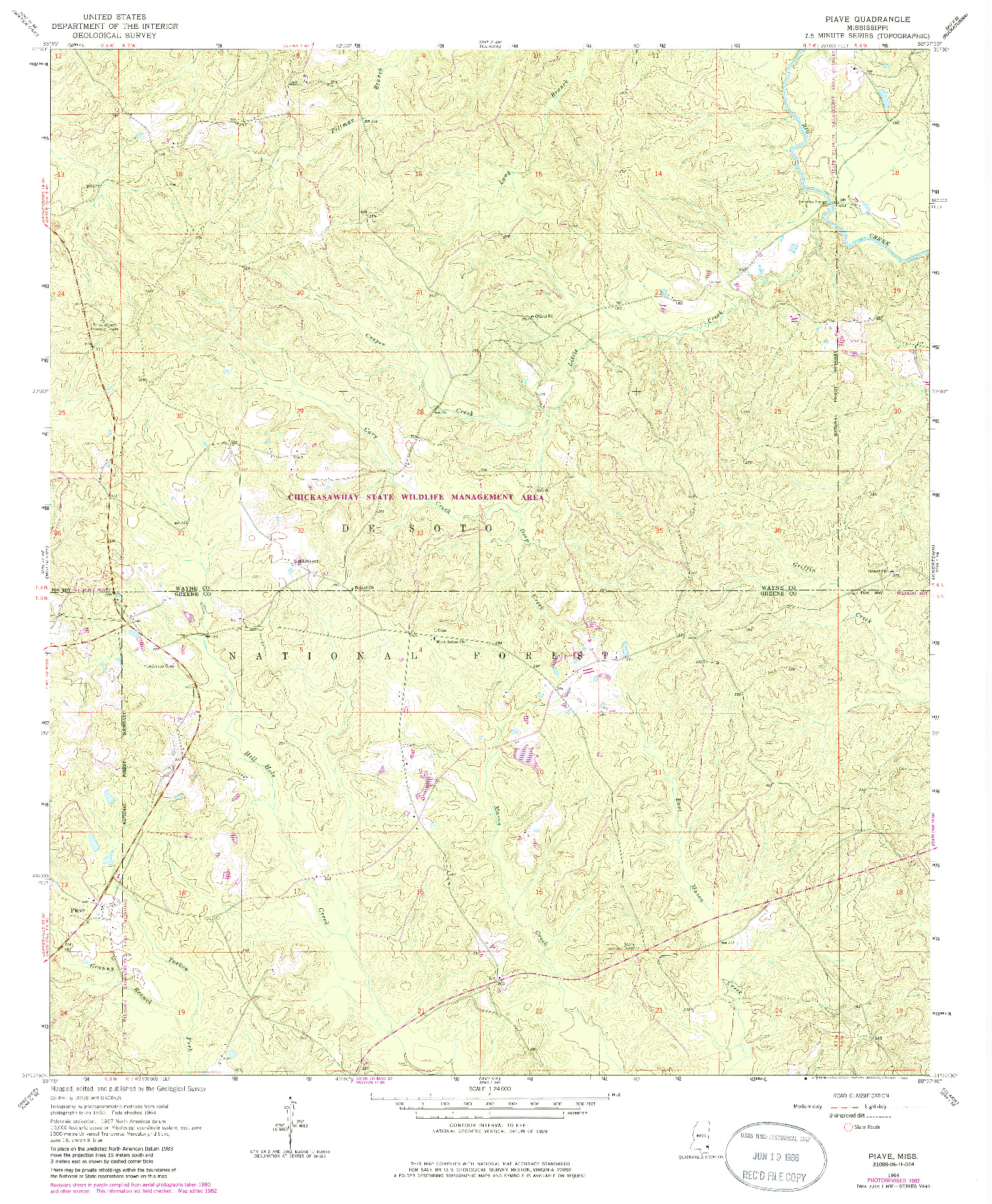 USGS 1:24000-SCALE QUADRANGLE FOR PIAVE, MS 1964