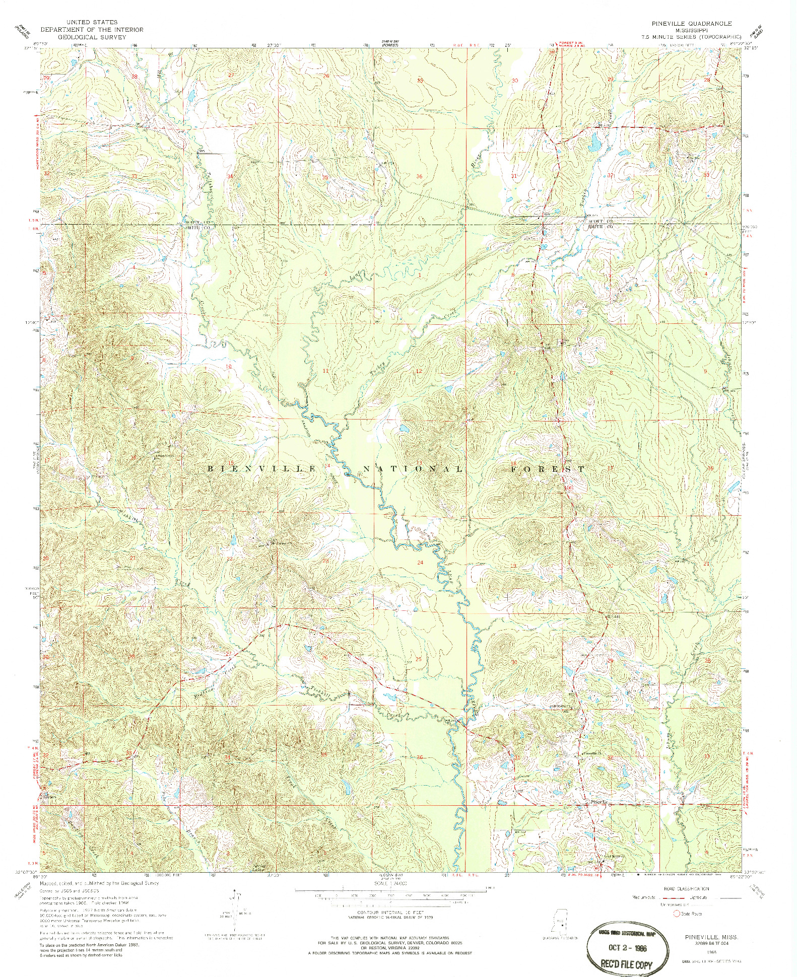 USGS 1:24000-SCALE QUADRANGLE FOR PINEVILLE, MS 1968