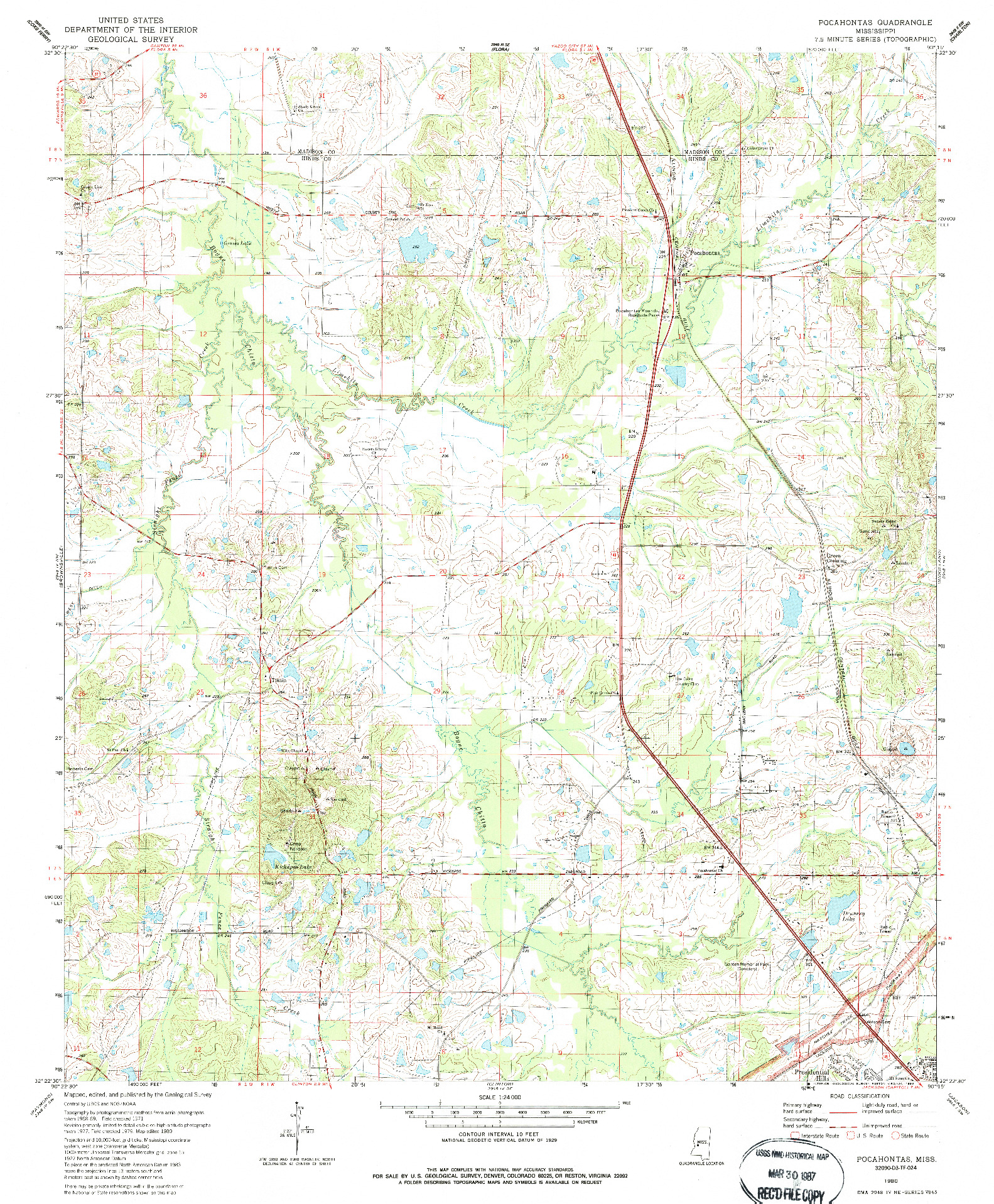 USGS 1:24000-SCALE QUADRANGLE FOR POCAHONTAS, MS 1980